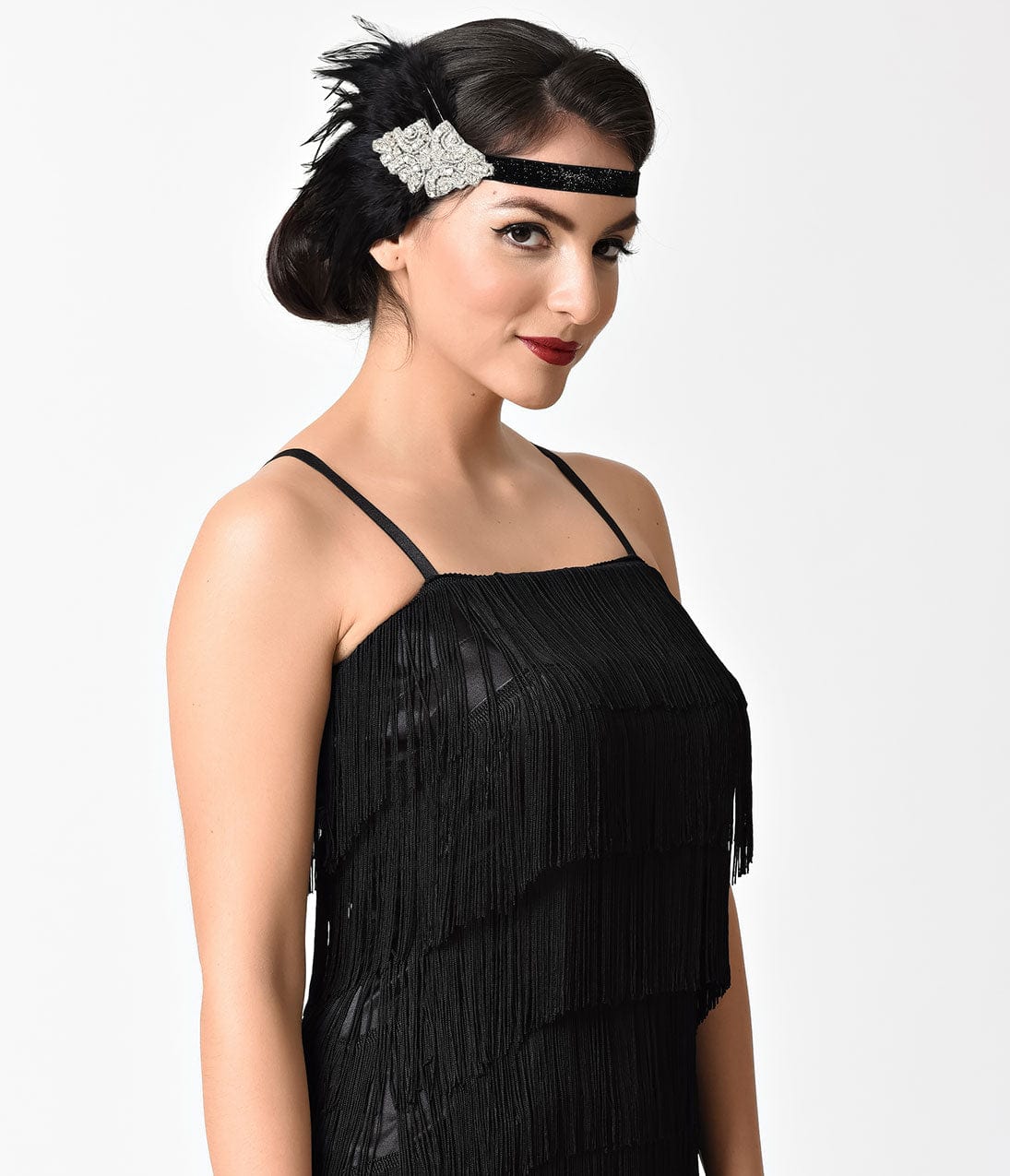Vintage Black Cocktail Feather & Silver Rhinestone Headband for Women - Elegant Hair Accessories for Weddings, Parties, and Special Occasions