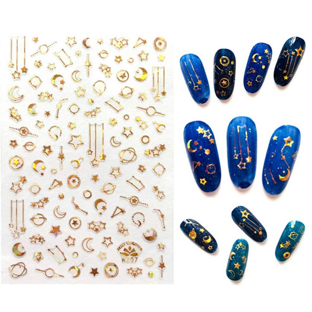 4Pcs 3D Nail Stickers - Star & Moon Pattern Self-Adhesive Nail Art Decals for Women & Girls | DIY Manicure Designs for Parties, Weddings & Daily Wear