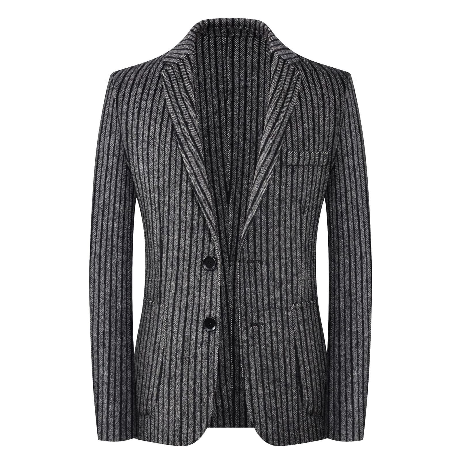 Men's Slim Fit Striped Wool Blazer - Single Breasted Professional Dress Coat for Business & Casual Wear | Perfect for Office, Weddings & Formal Events