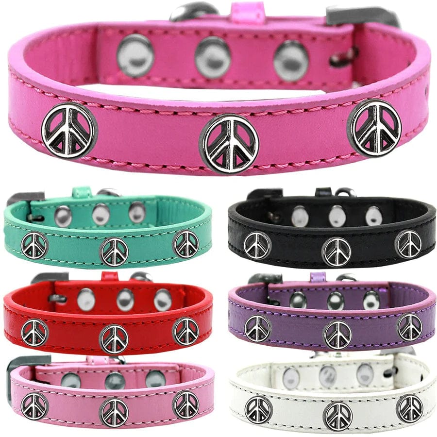 Peace Sign Dog Collar - Adjustable Nylon Pet Collar with Reflective Strip for Small Medium Large Dogs - Perfect for Walking, Training & Outdoor Adventures
