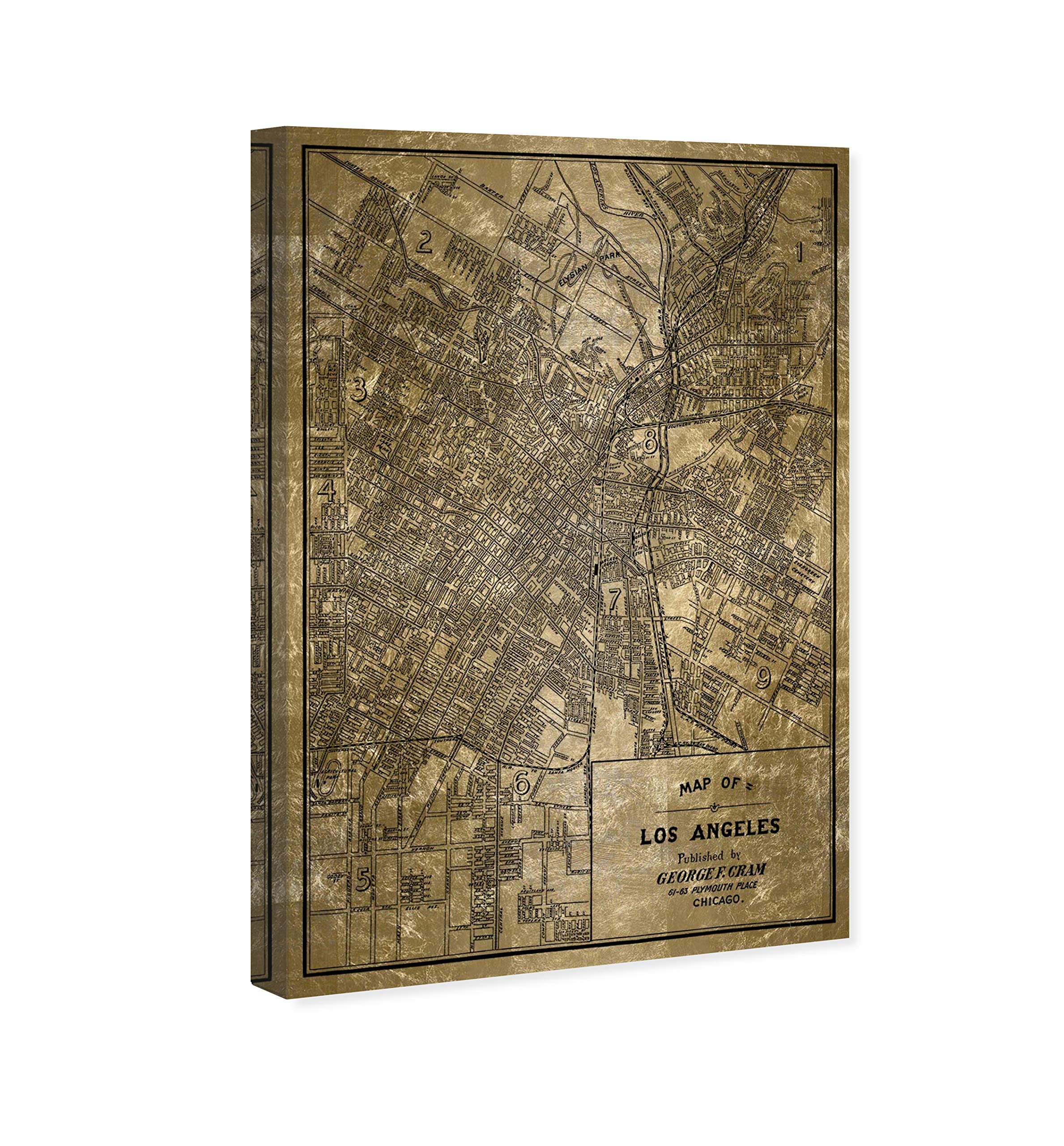 Los Angeles Gold and Black Canvas Wall Art Print - 24x36 Inch Modern City Map Home Decor by Oliver Gal Artist Co. - Perfect for Living Room, Office & Bedroom Décor