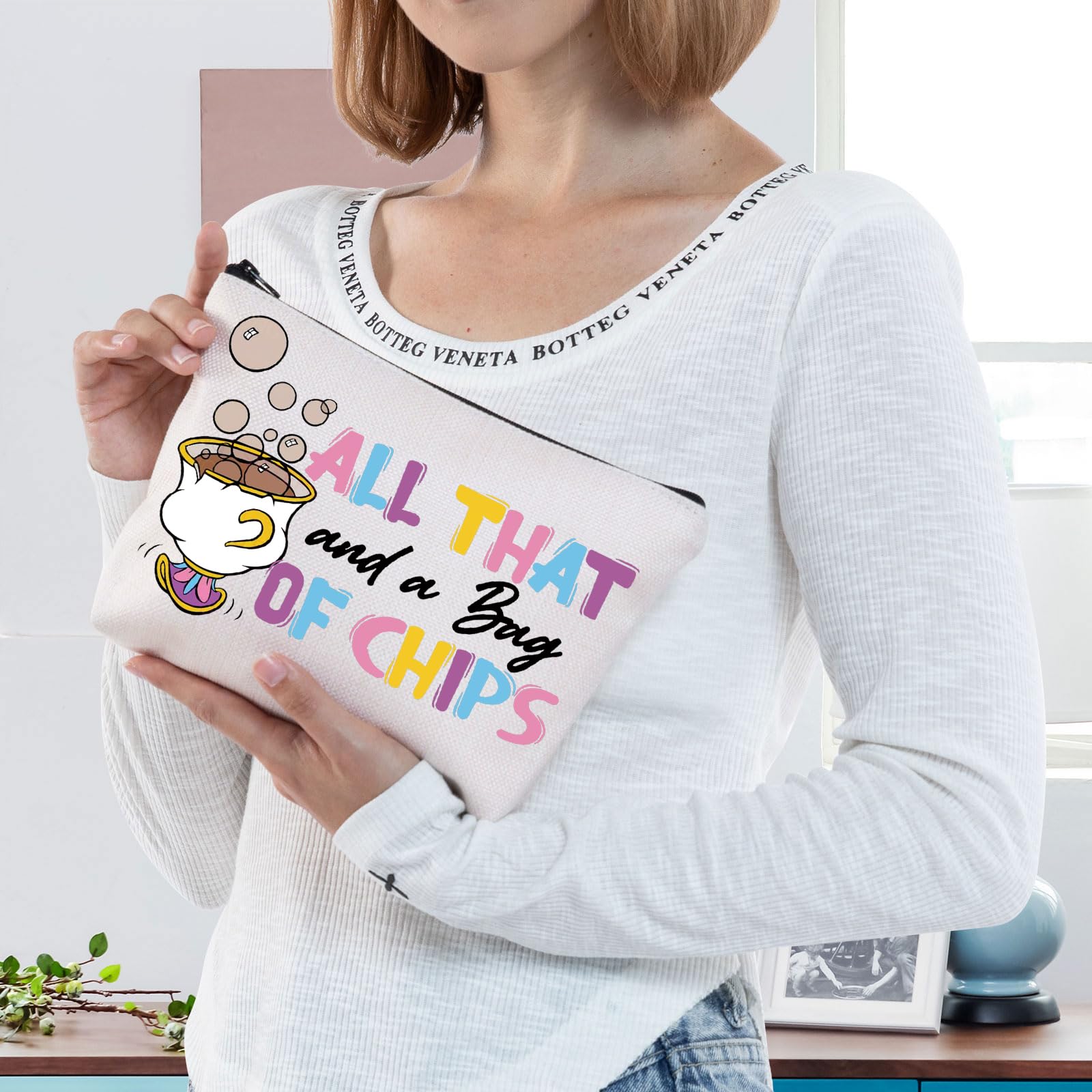 Mrs. Potts and Chip Makeup Bag - Beauty and the Beast Inspired Cosmetic Pouch - Disney Merchandise Gift for Women - Perfect for Travel, Storage & Disney Fans