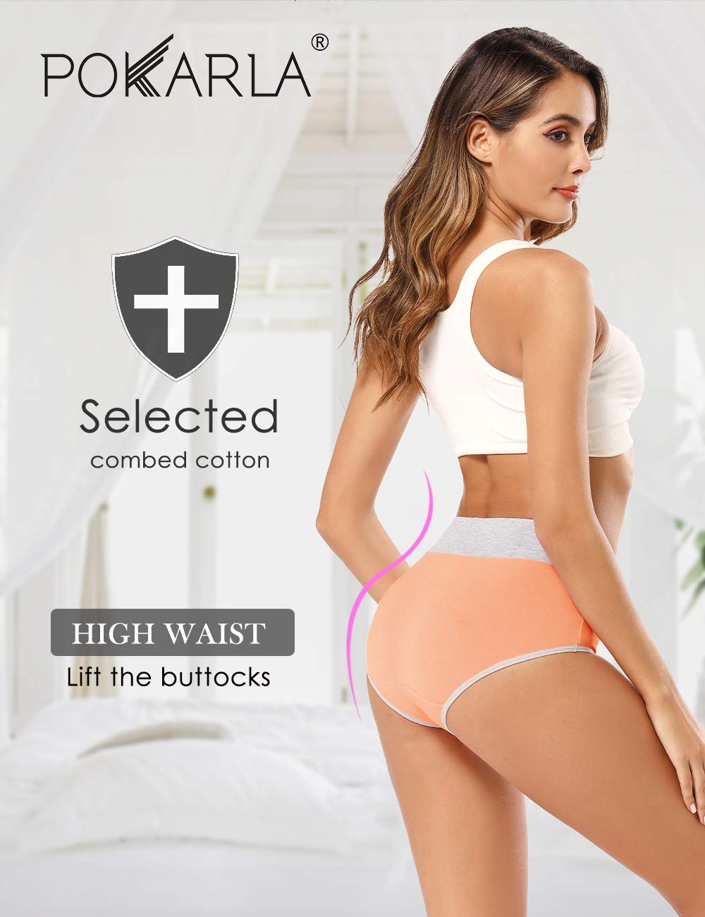 POKARLA Women's Cotton High Waist Underwear - Full Coverage Soft Breathable Postpartum Panties - Stretch Comfortable Briefs for Everyday Wear, Maternity & Postpartum Recovery