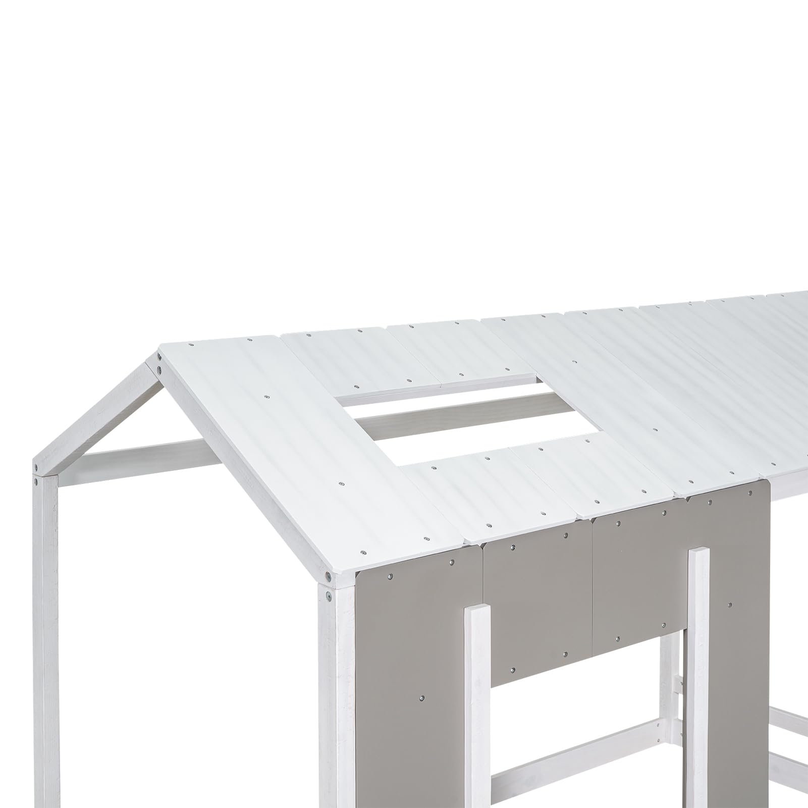 Montessori Twin Size Floor Bed Frame for Kids - Wooden House Design with Headboard, Roof & Window - Grey & Antique White - Perfect for Toddler Rooms, Daycare Centers & Montessori Classrooms