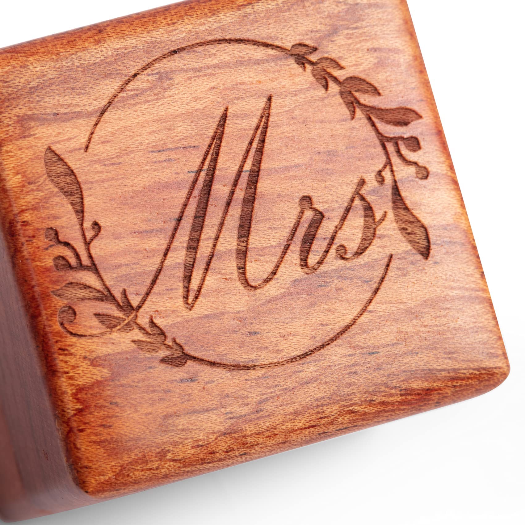 Handmade Wooden Wedding Ring Box Set - Engraved Rustic Ring Holder for Ceremony, Small Ring Storage Box with Floral Design (2 PCs) - Perfect for Proposals, Vows & Anniversary Gifts