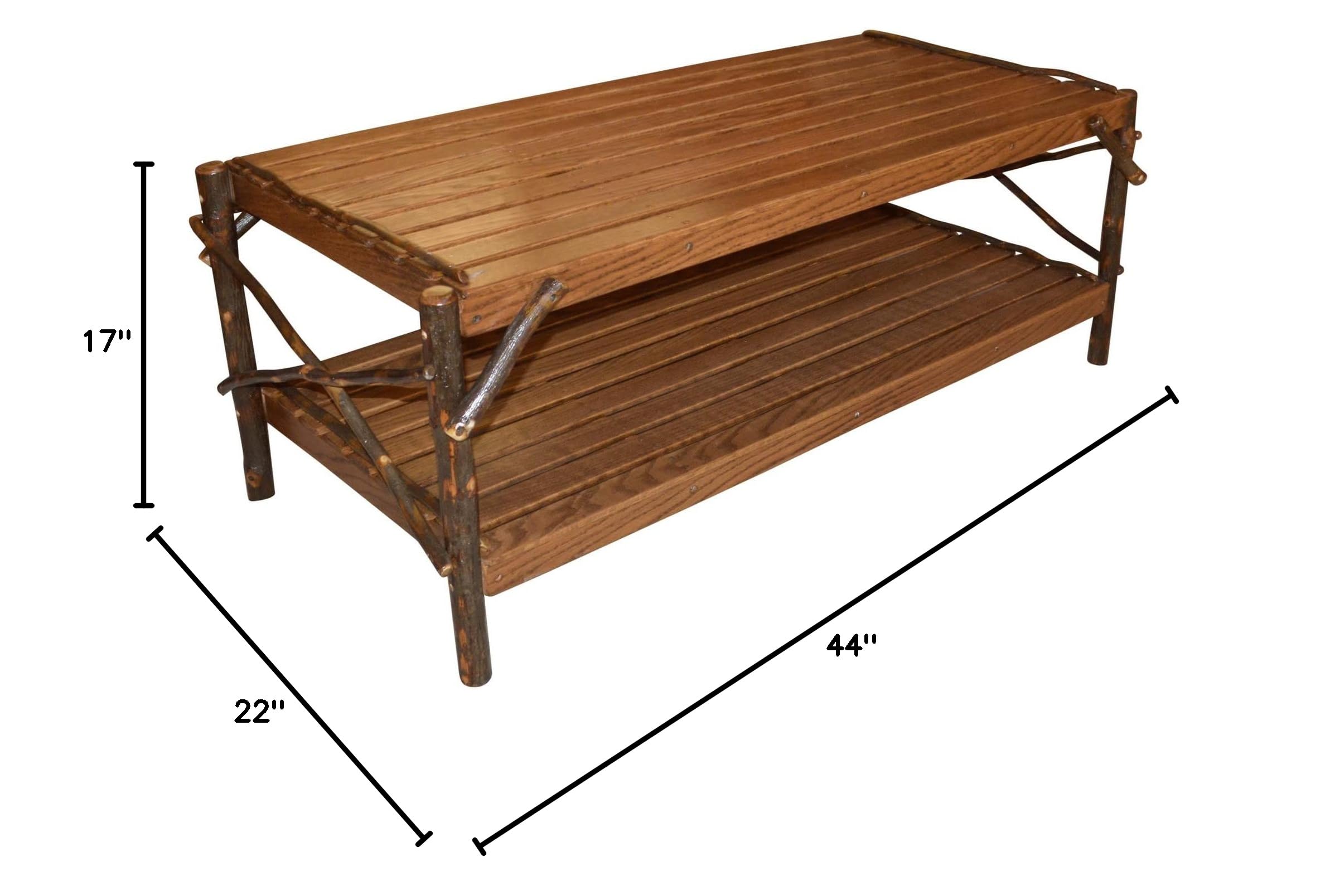 Hickory Coffee Table with Shelf - Walnut Finish Solid Wood Furniture for Living Room | Rustic Farmhouse Style Side Table for Home Decor & Storage