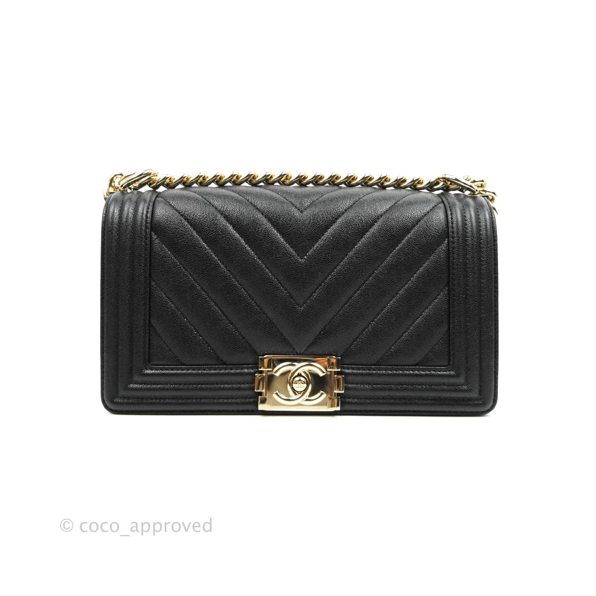 Chanel Boy Chevron Medium Handbag in Black Caviar Leather with Gold Hardware - Perfect for Evening Events, Parties, and Luxury Fashion Accessories