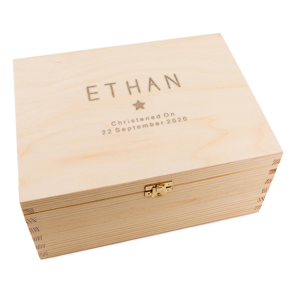 Personalized Engraved Wooden Baby Keepsake Box for Boys & Girls - Custom Baby Memory Box with Name - Perfect Newborn Gift for Christening, Baptism & Baby Showers