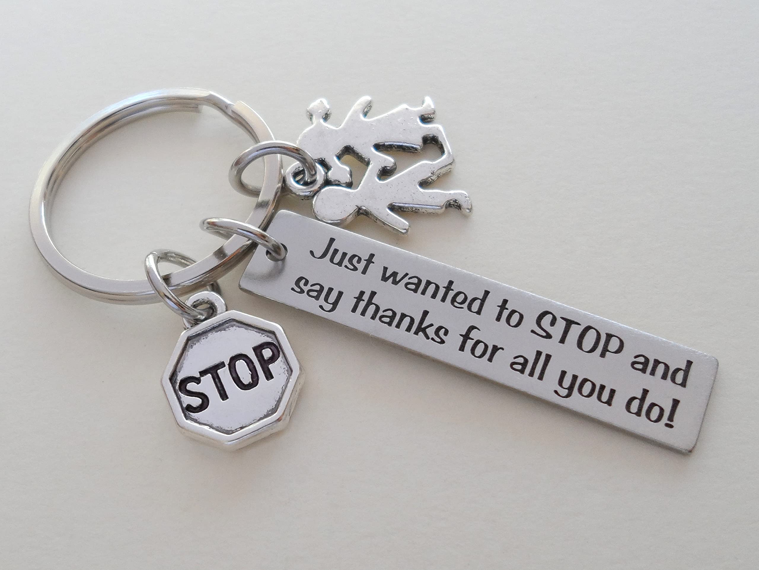 Custom Stop Sign Keychain with Children Charm - Perfect School Crossing Guard Appreciation Gift & Thank You Present for Traffic Safety Volunteers (Ideal for Teacher Appreciation Week, Retirement Gifts & Daily Commute Accessories)