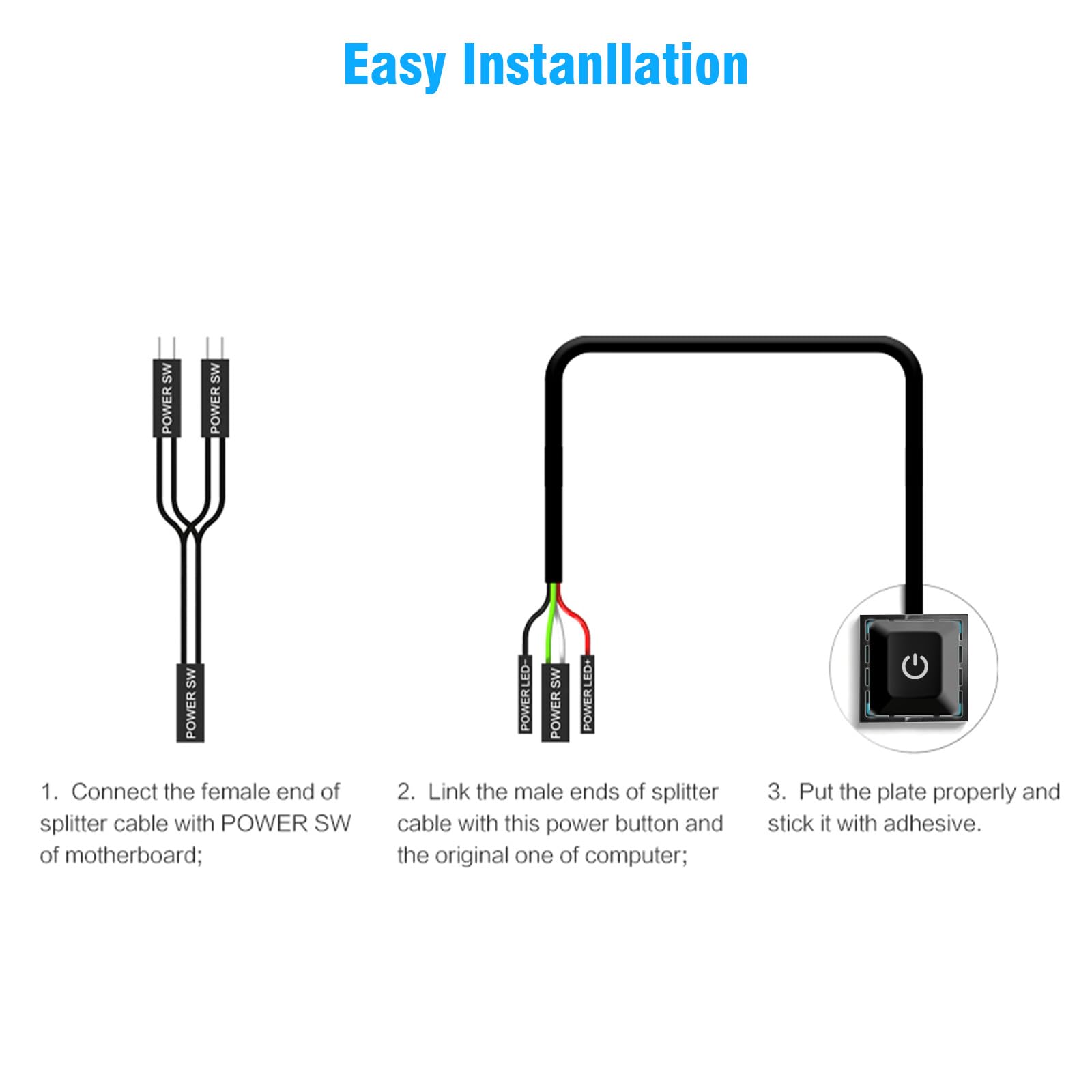 External PC Power Button with LED Light - 1.65m Desktop Computer Switch Replacement for Easy Access - Perfect for Gaming Rigs, Workstations & Home Office Setups