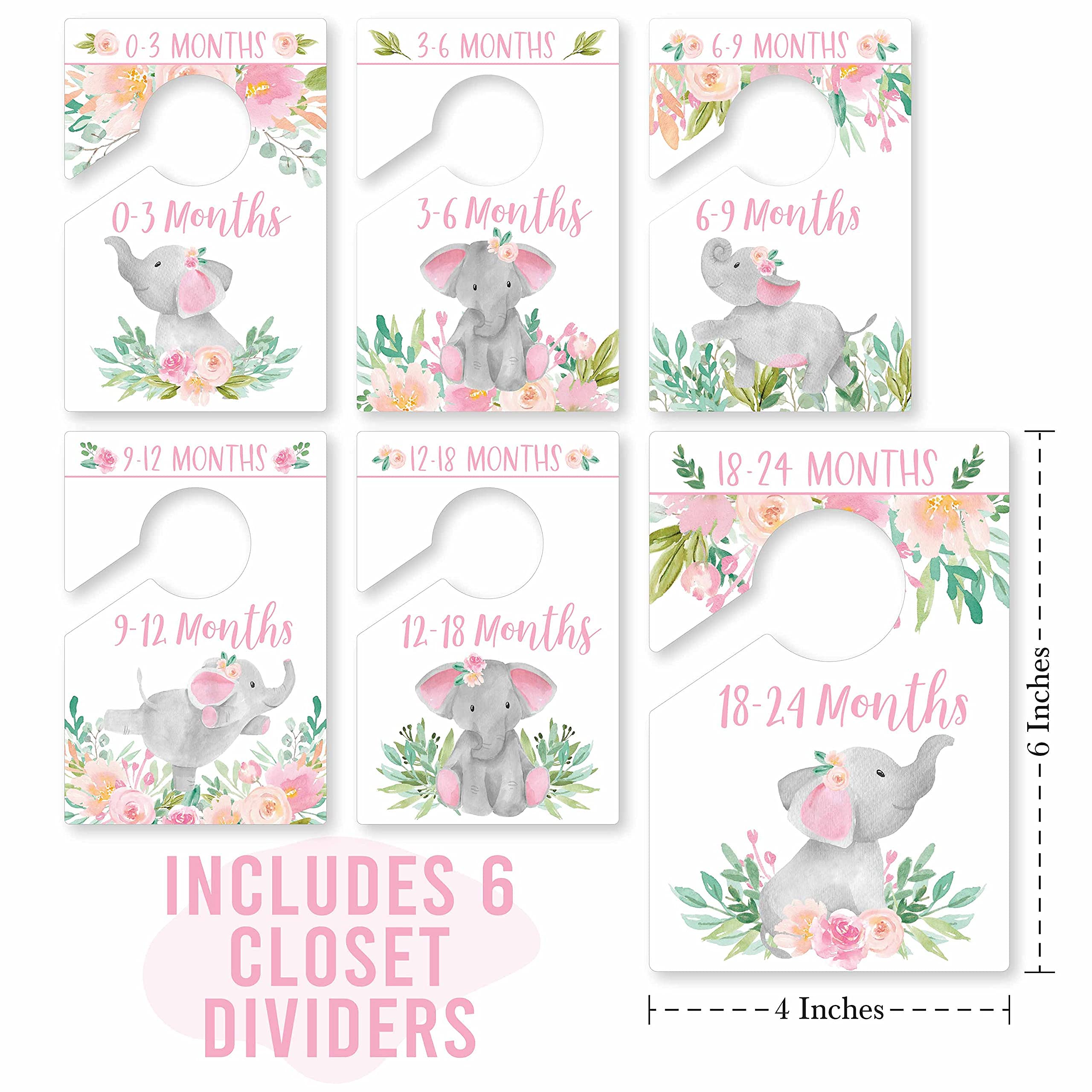 6-Pack Baby Closet Size Dividers with Cute Elephant Design - Monthly Nursery Organizer for Newborn Girls | Perfect for Baby Clothes Organization & Nursery Storage Solutions