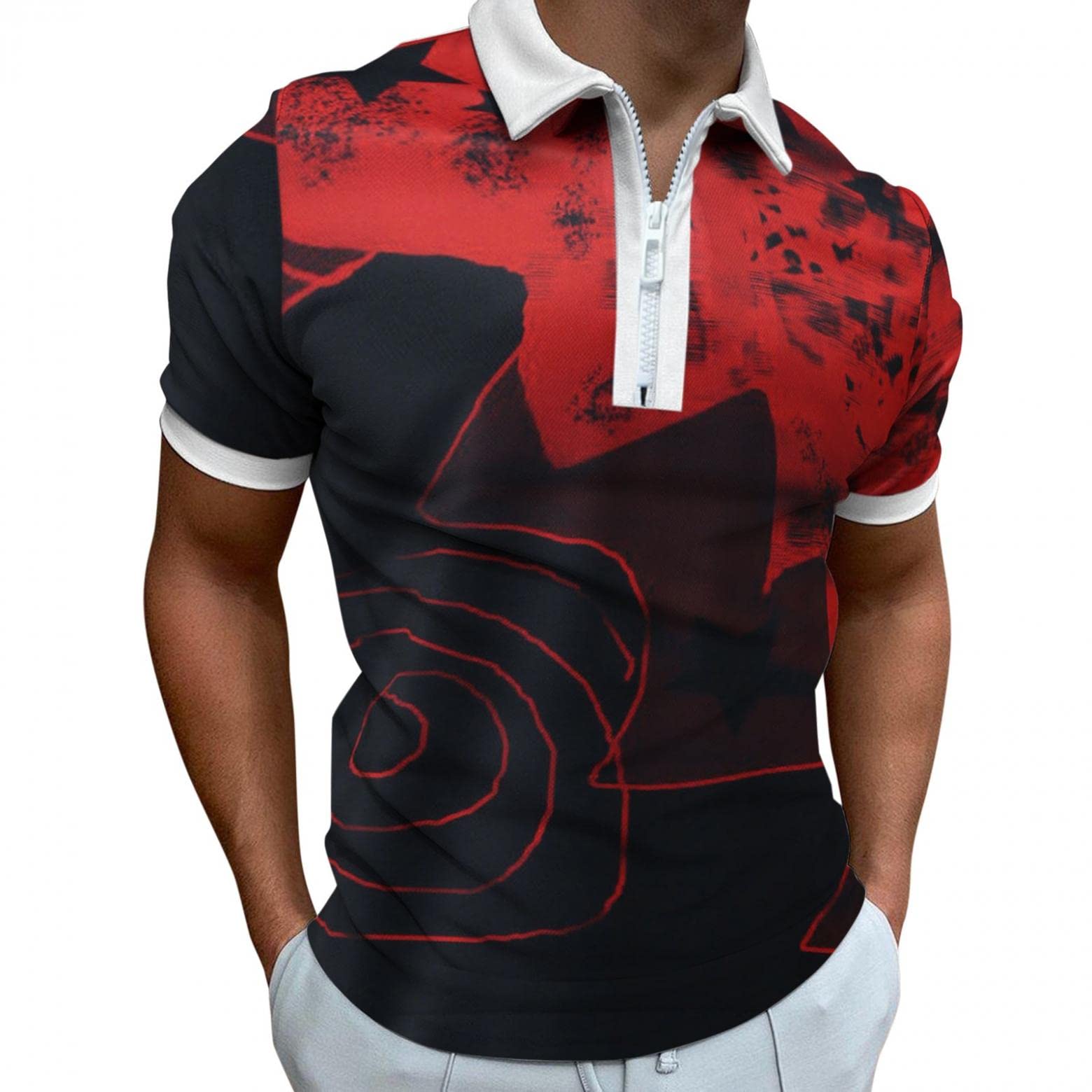 **Men's Quick Dry Golf Polo Shirts - Short Sleeve Moisture Wicking Zipper Collar LAPE Casual Golf Tops for Men - Perfect for Golfing, Work & Outdoor Activities**