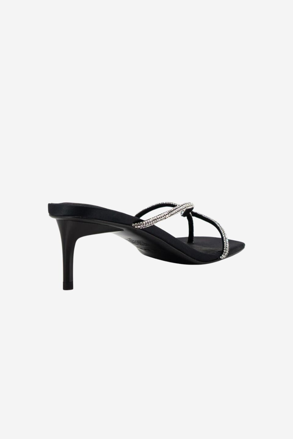Chrissy Black Crystal Thin Strap Mule Heels - Elegant Women's Dress Sandals for Parties, Weddings & Evening Events
