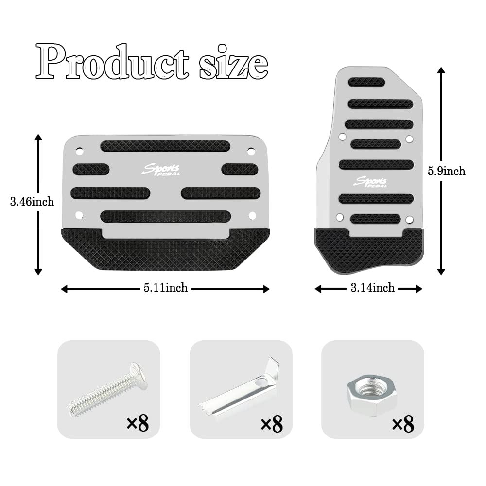 Non-Slip Car Pedal Covers - Aluminum Alloy for Safe Driving (2PCS, Silver) - Perfect for Cars, Trucks & SUVs