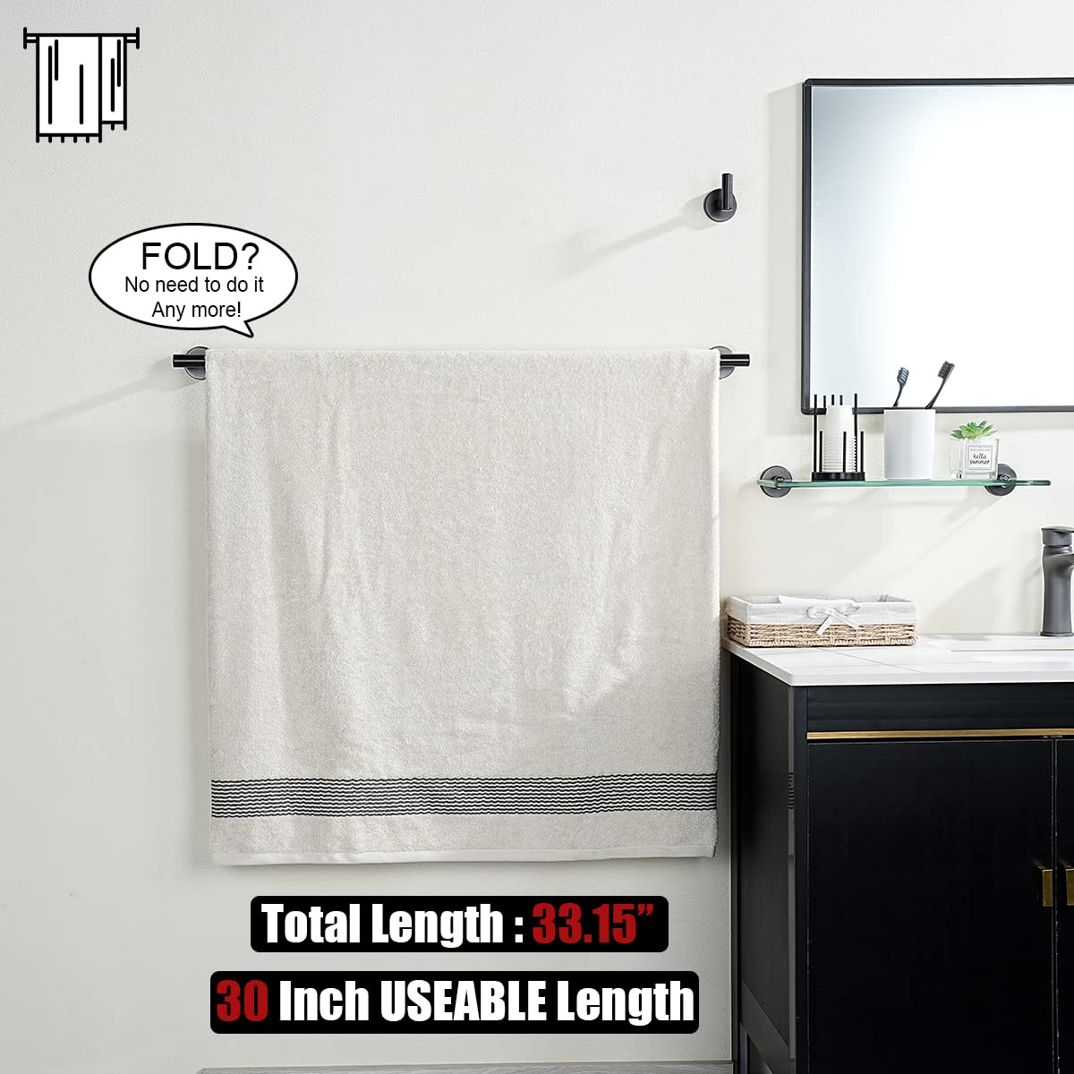 30 Inch Oil Rubbed Bronze Towel Bar - 304 Stainless Steel Thickened 0.8mm Bathroom Towel Rack - Wall Mounted Towel Holder for Bathroom, Spa & Guest Room (33 Inch Total Length, Model TB110L30-ORB)