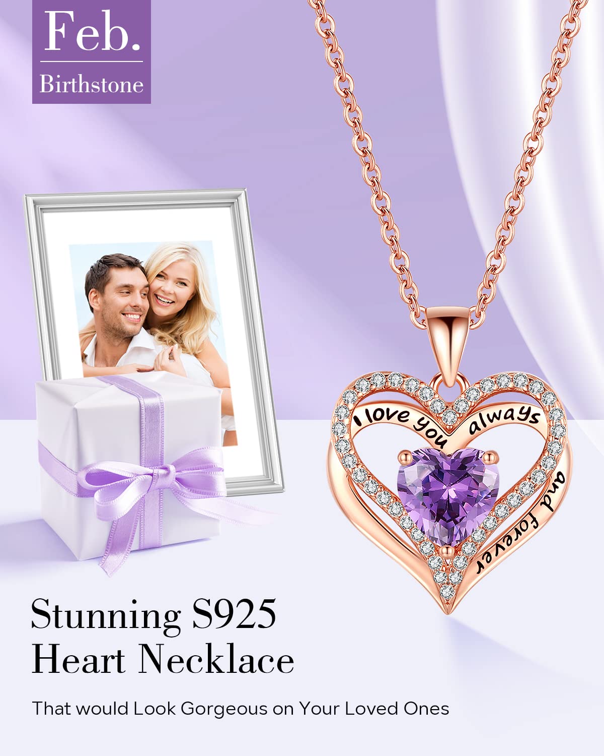 925 Sterling Silver Heart Necklace for Women - Rose Gold Plated Romantic Jewelry Gift for Wife, Mom, Girlfriend, Daughter - Perfect for Birthday, Valentine's Day, Mother's Day & Anniversary - Elegant Everyday Wear & Special Occasions