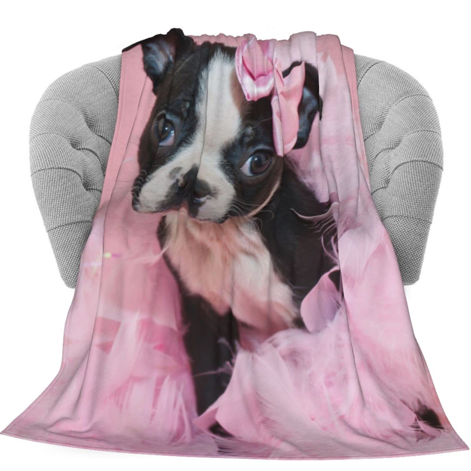 Super Soft Dujiea Boston Terrier Puppy Flannel Blanket 40x50 Inches - Lightweight Cozy Throw for Couch, Sofa & Bed - Perfect for Kids, Adults & Pet Lovers - Great for Movie Nights, Napping & Home Decor