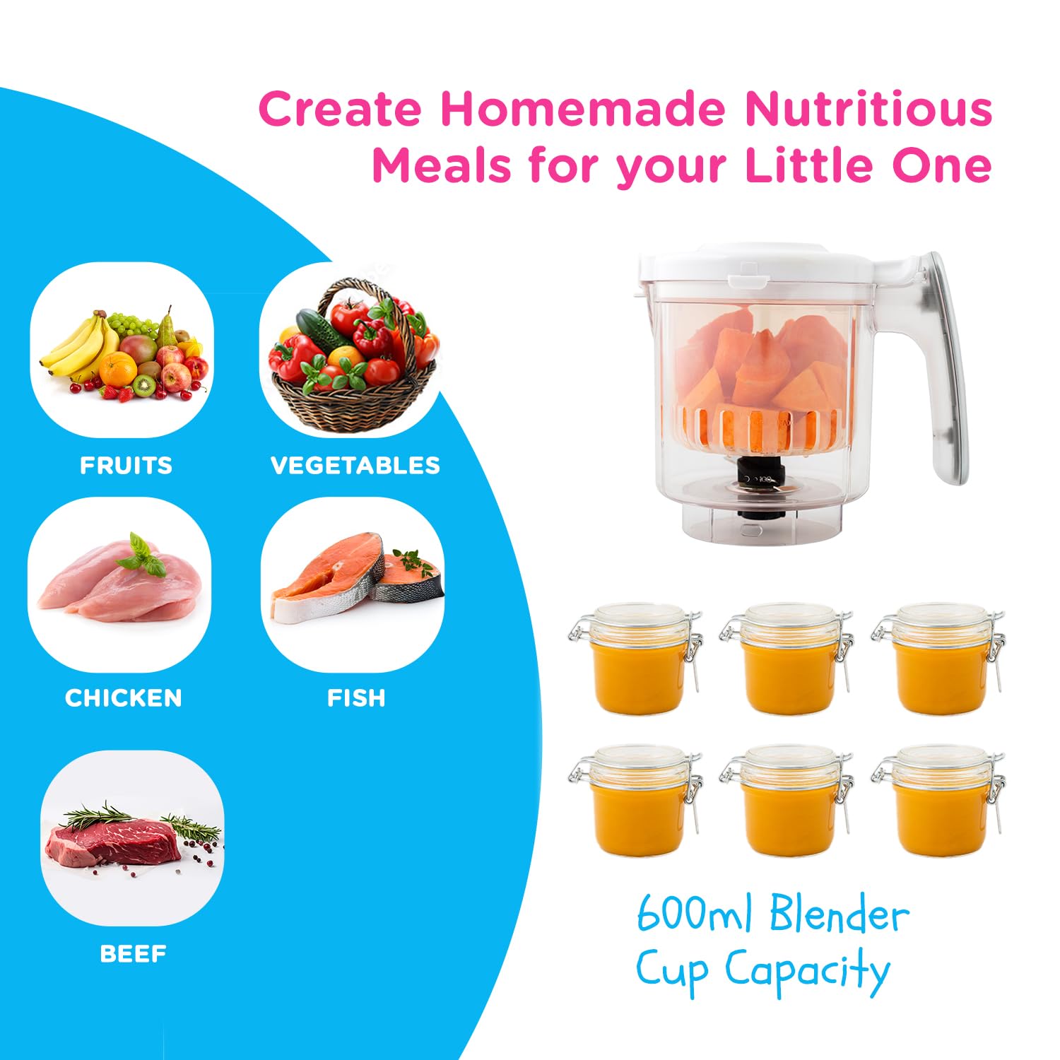 EVLA'S Baby Food Maker & Steamer Blender - 6-in-1 Baby Food Processor for Healthy Homemade Purees in Minutes | Touch Screen Control with 6 Reusable Food Pouches | Perfect Baby Shower Gift & Registry Essential | Ideal for Making Organic Baby Food at Home (White)