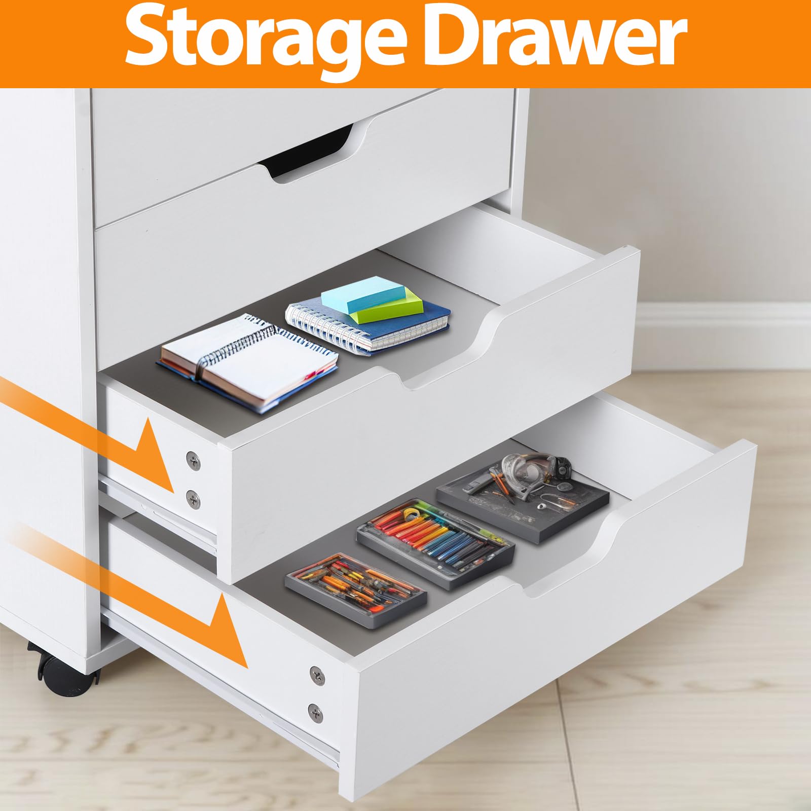 5-Drawer Mobile File Cabinet with Wheels - Under Desk Storage Organizer for Home Office, Small Rolling File Chest & Printer Stand - Modern White Office Furniture for Documents & Supplies (Large, NF0293) - Perfect for Home Offices, Small Spaces & Workspace Organization
