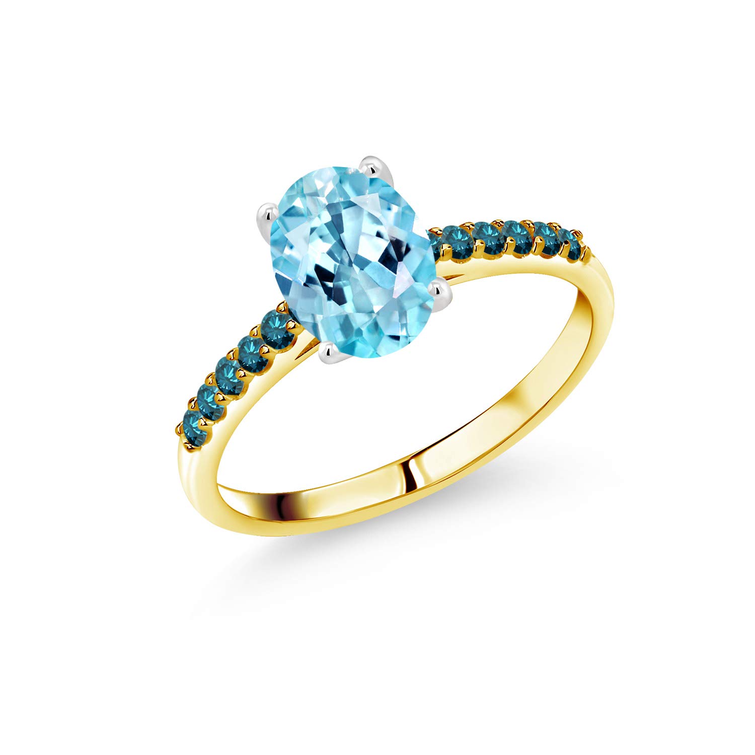 1.40 Ct Natural Blue Apatite & Diamond Ring in 10K Yellow Gold with White Gold Prongs - Elegant Jewelry for Engagement, Anniversary & Special Occasions