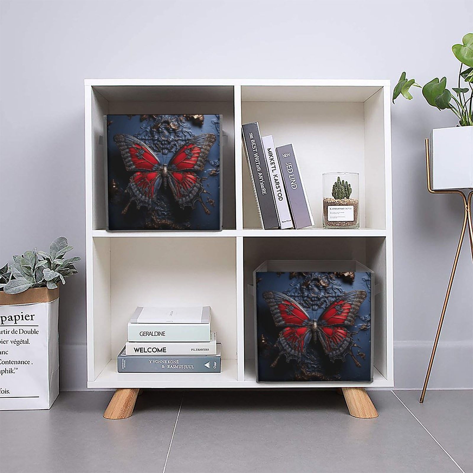 Foldable Storage Bins with Cute Red Butterfly Print - Large Capacity Multi-Purpose Organizer Box for Home, Office & Closet (1-Pack) | Perfect for Toys, Books, Clothes & Household Items Storage