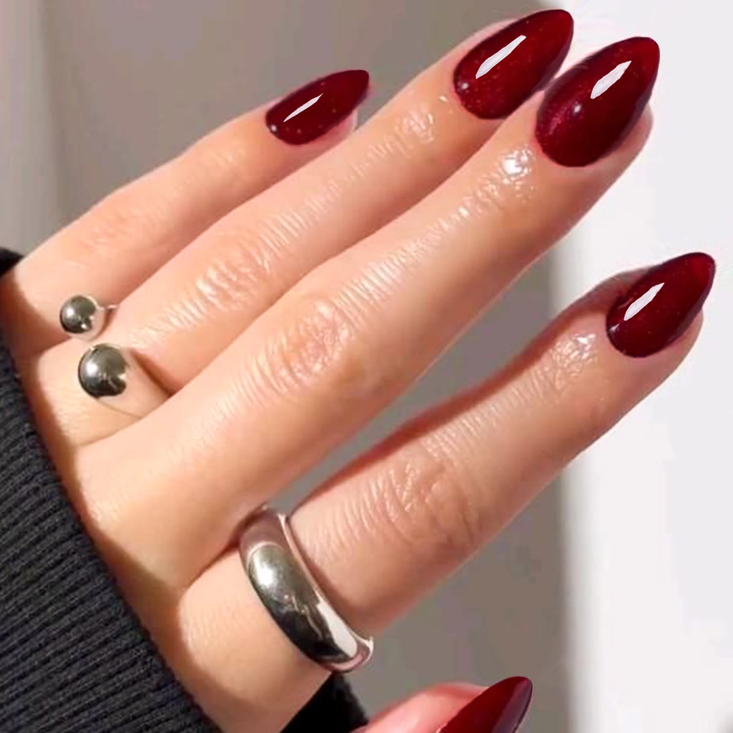 GLAMERMAID Dark Red Press On Nails Short Almond Shape - Blood Scarlet Red Handmade Soft Jelly Gel Fake Nails for Women | Burgundy & Deep Red Oval Stick-On Nails Kit with Glue | Reusable Acrylic False Nails Set for Parties, Weddings & Everyday Wear