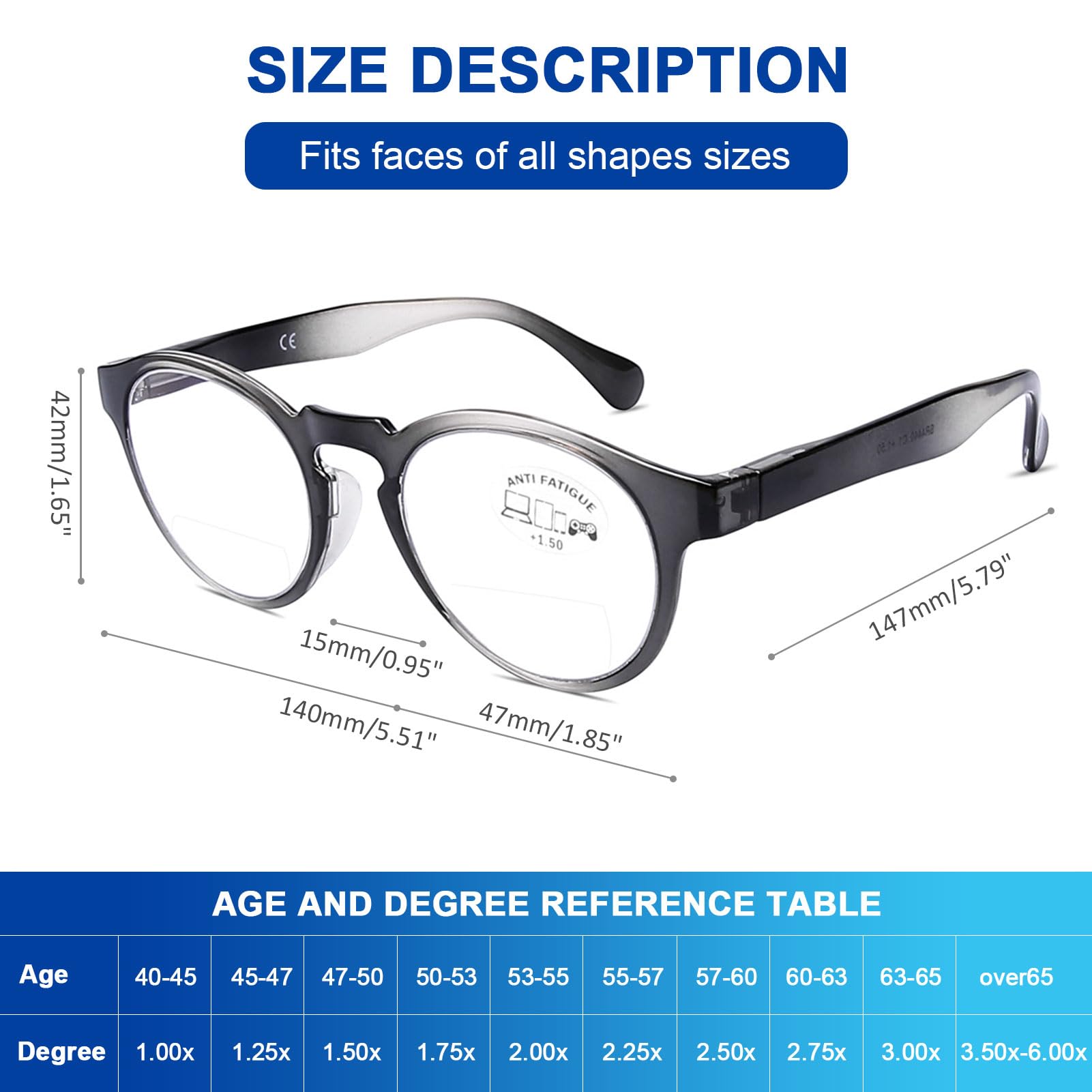 AQWANO 3-Pack Blue Light Blocking Bifocal Computer Reading Glasses - Ultra Thin Lightweight Stylish Round Frame for Men & Women (3.0 Magnification) - Perfect for Office Work, Screen Time & Reading