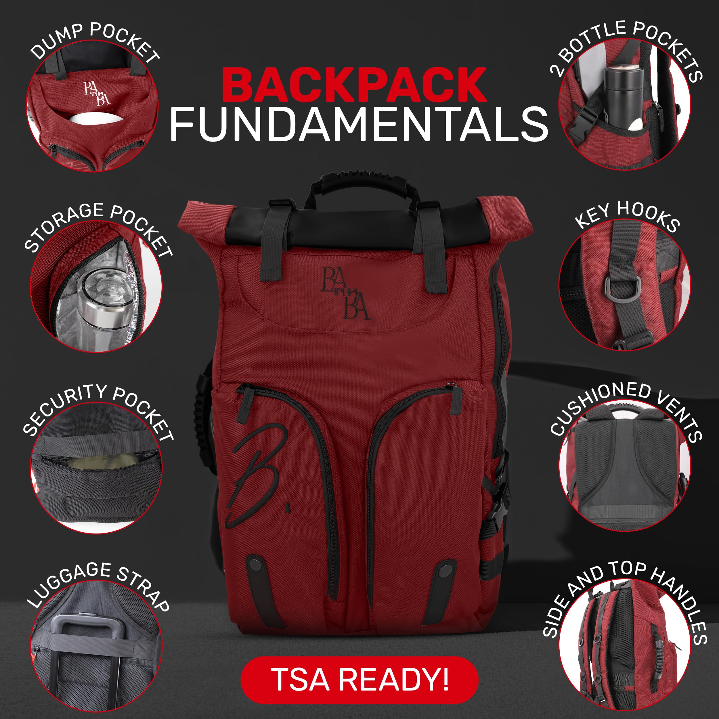 BABA Motoni Waterproof Laptop Backpack for Women & Men - 17 Inch Laptop Backpack with Multiple Pockets, 37L Capacity, Durable Office & College Backpack - Perfect for Work, Travel & School (Red)