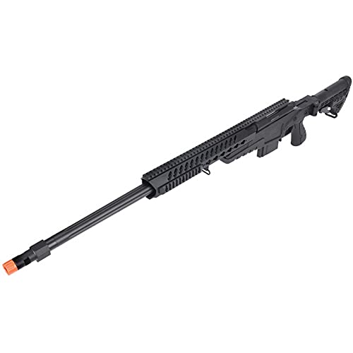 Lancer Tactical WellFire MB4418-1 Bolt Action Airsoft Sniper Rifle - 380 FPS High Power Precision Airsoft Gun for Outdoor Training & Competitive Shooting - Black Tactical Sniper Rifle for Airsoft Battles & Target Practice