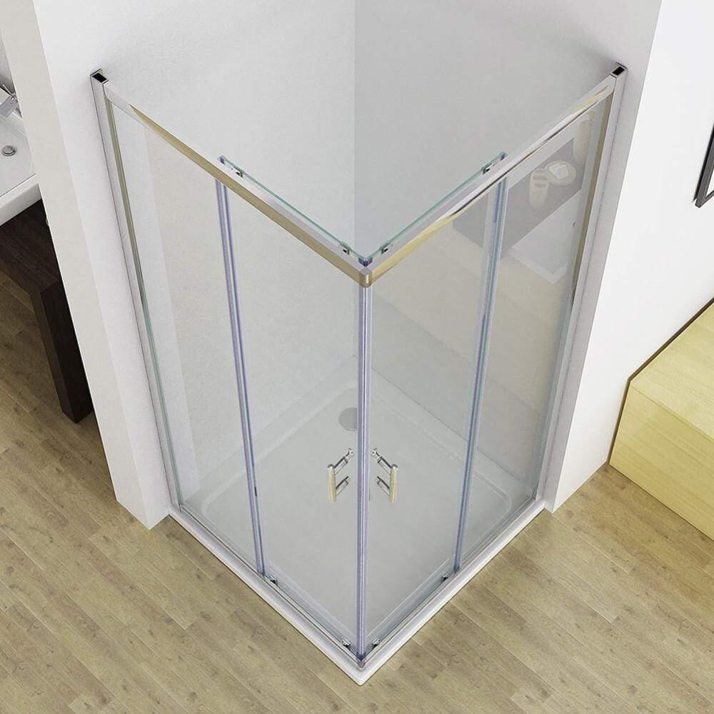 Square Corner Entry Shower Enclosure with Double Doors - Frameless Glass Bathroom Stall for Modern Homes - Perfect for Master Bathrooms and Spa-Like Showers