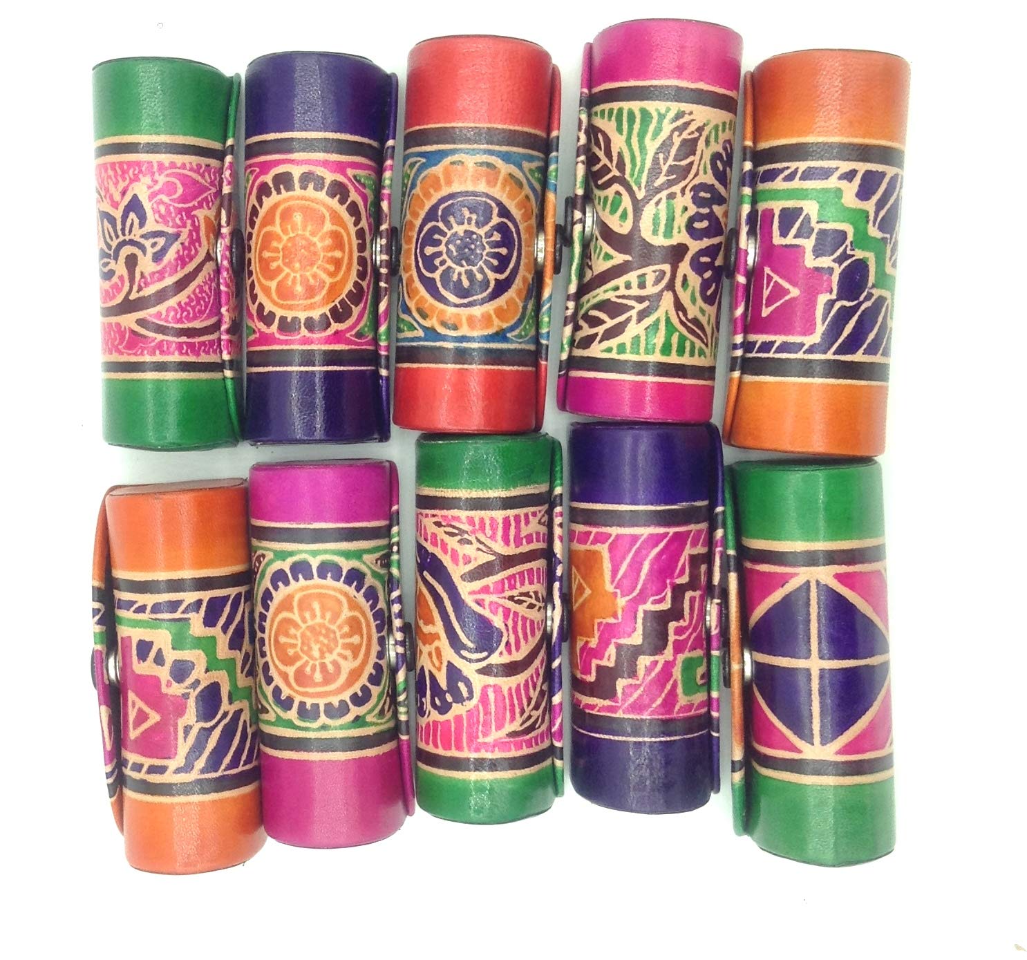 Set of 2 Leather Lipstick Case Holders with Mirror - Floral Design Jewelry Box for Single Lipsticks, Perfect for Handbags & Crossbody Bags | Compact Makeup Organizer for Travel & Daily Use