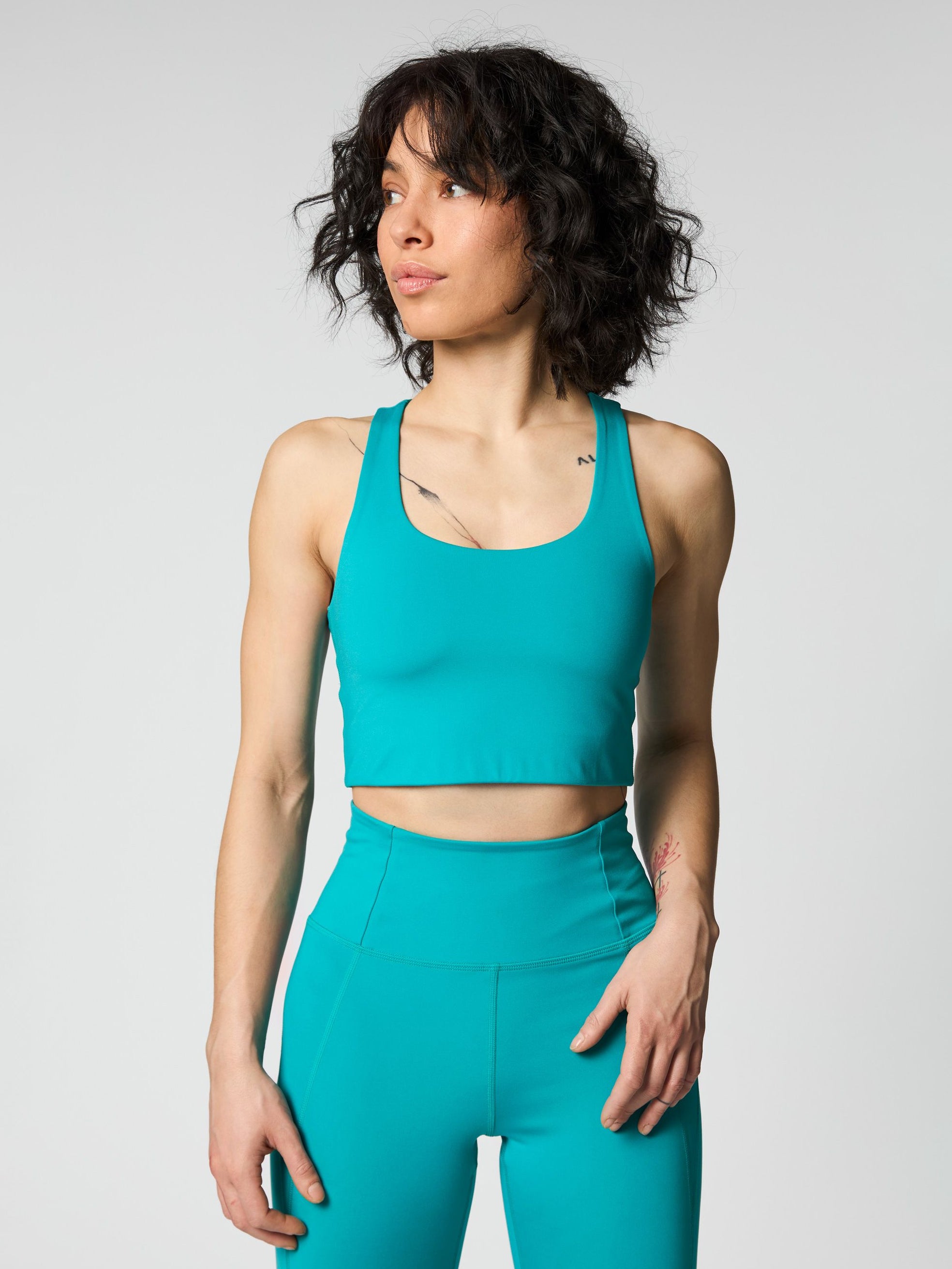 Girlfriend Collective Paloma Bra - High Support Sports Bra for Women, Peacock Blue - Perfect for Yoga, Running & Gym Workouts