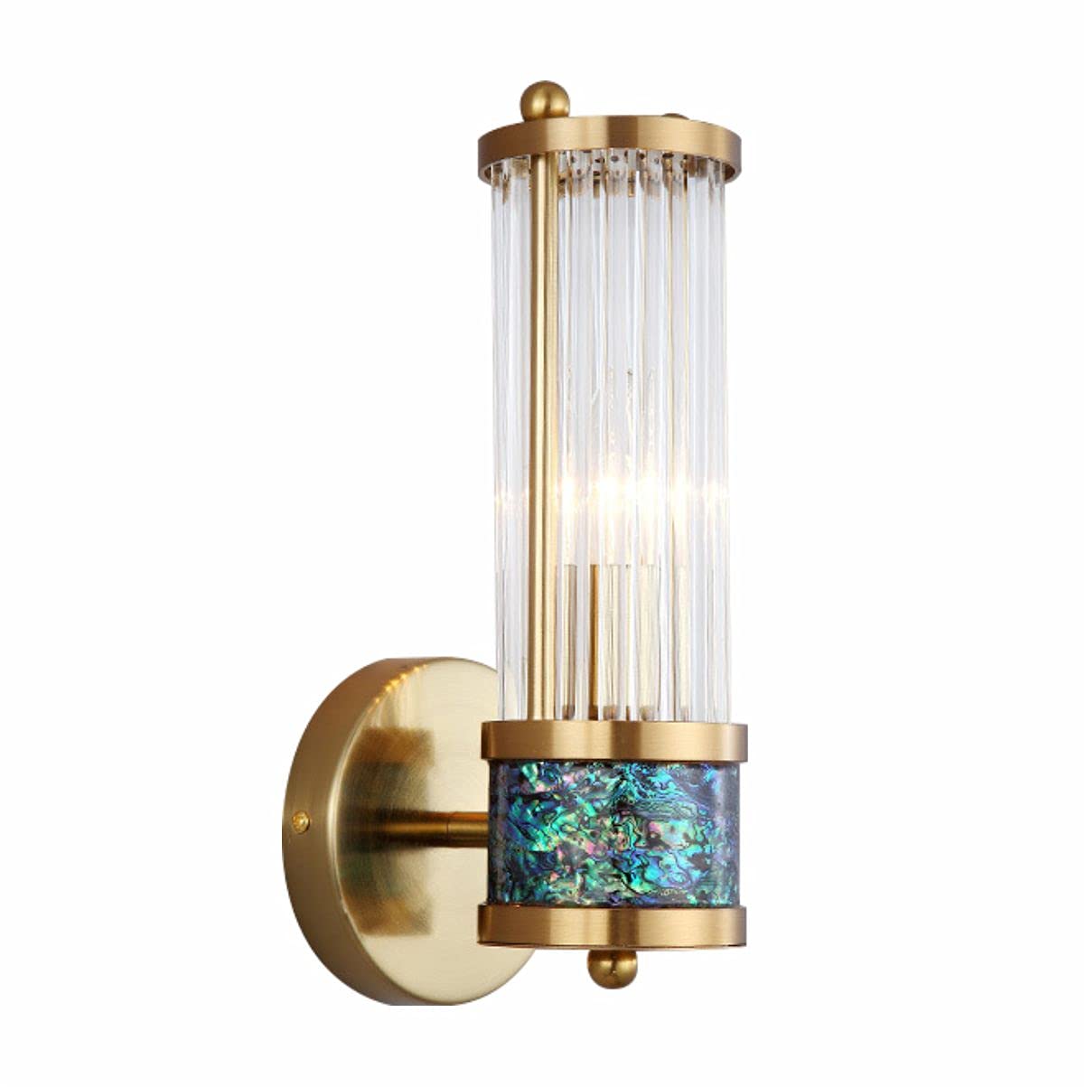 Flyrose 1-Light Modern Glass Crystal Wall Sconce - Mid-Century Brass Gold Wall Light Fixture for Bathroom Vanity, Bedroom, Hallway & Living Room Decor
