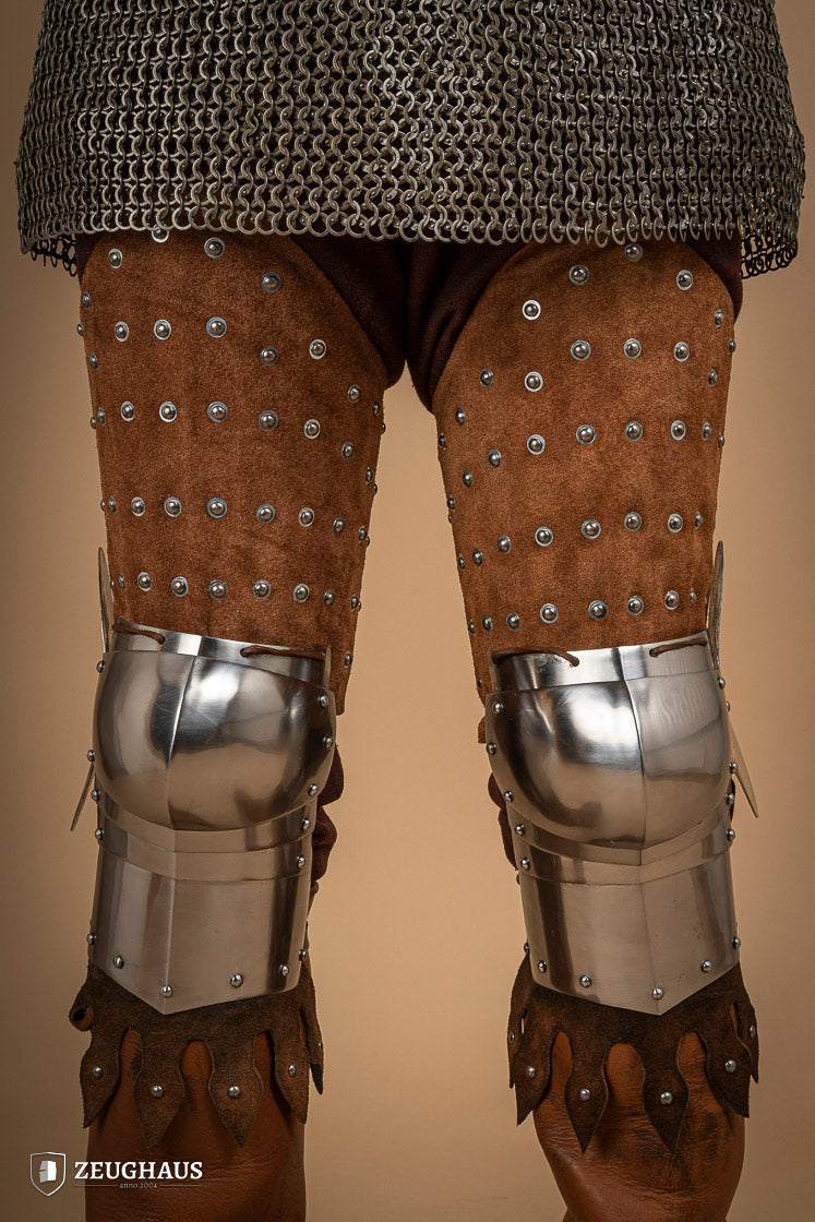 Brown Suede Leather Splinted Leg Armor - Medieval Knight Costume, LARP, Cosplay & Renaissance Fair Accessory