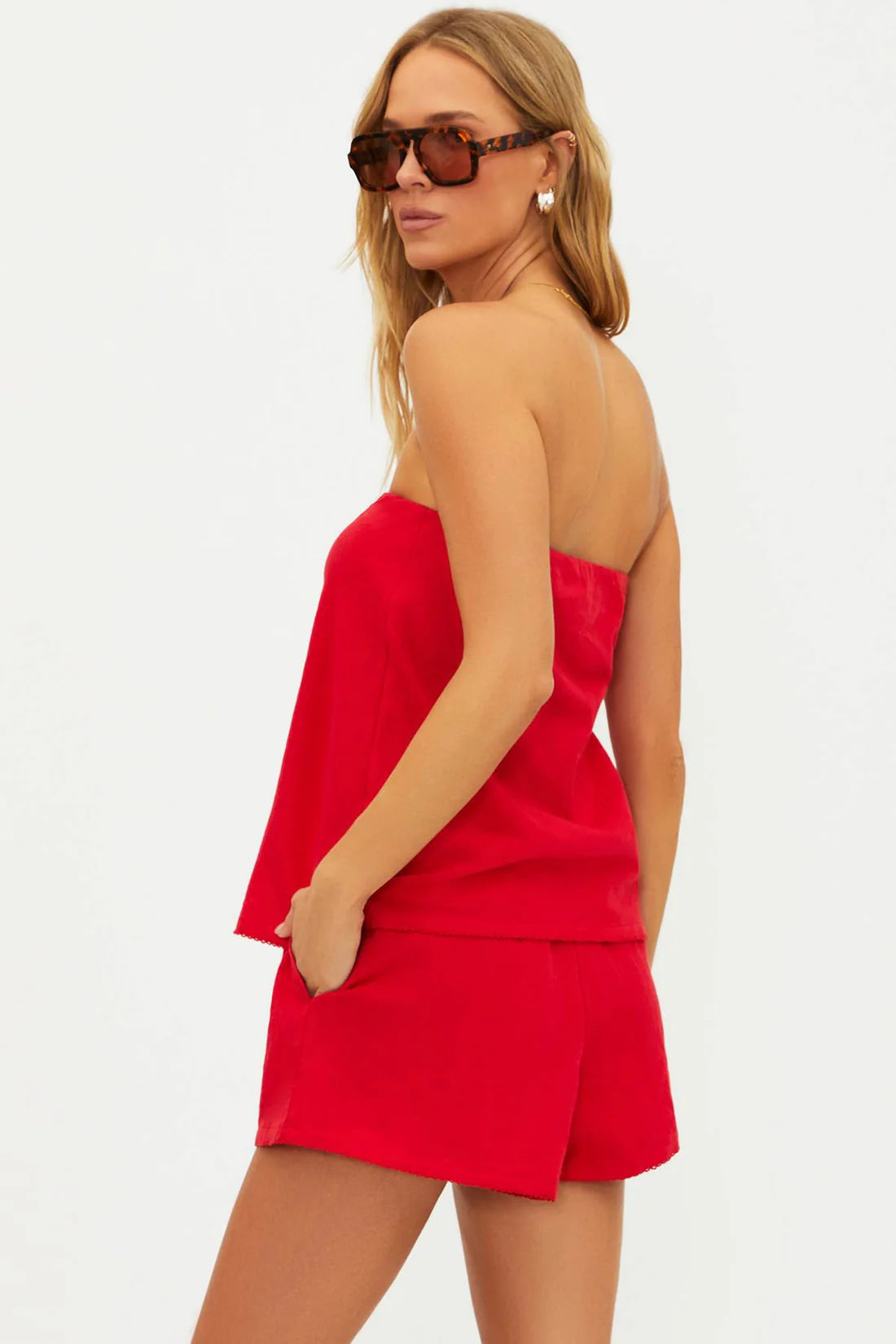 Beach Riot Celeste Strapless Top - Red Linen Bikini Top for Women | Perfect for Beach Vacations, Pool Parties & Summer Outfits