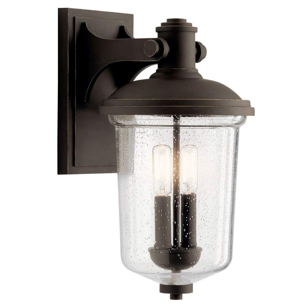 Kichler Harmont 16 Inch Single Light Wall Sconce with Clear Seeded Glass in Olde Bronze Finish - Perfect for Bedroom, Hallway, and Entryway Lighting