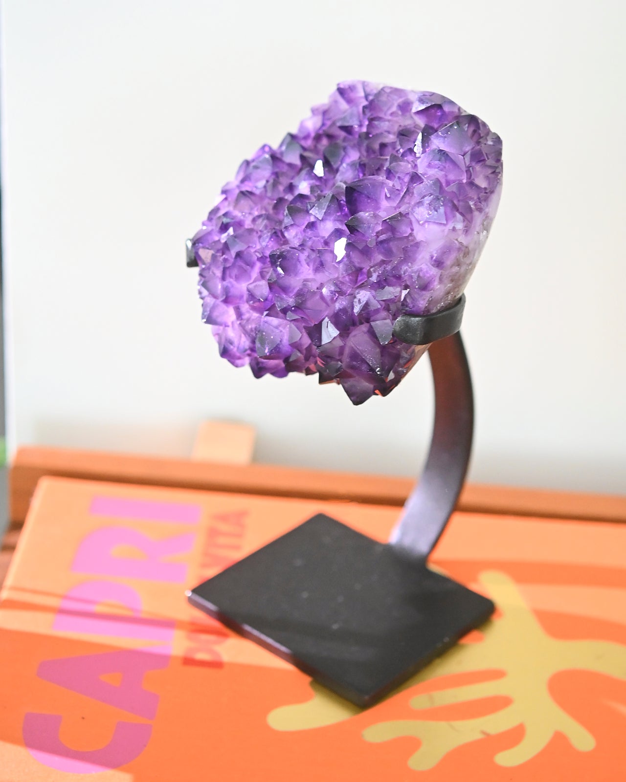 Natural Amethyst Crystal Geode on Wooden Stand - 6.6lbs Healing Stone for Home Decor, Meditation & Spiritual Gifts