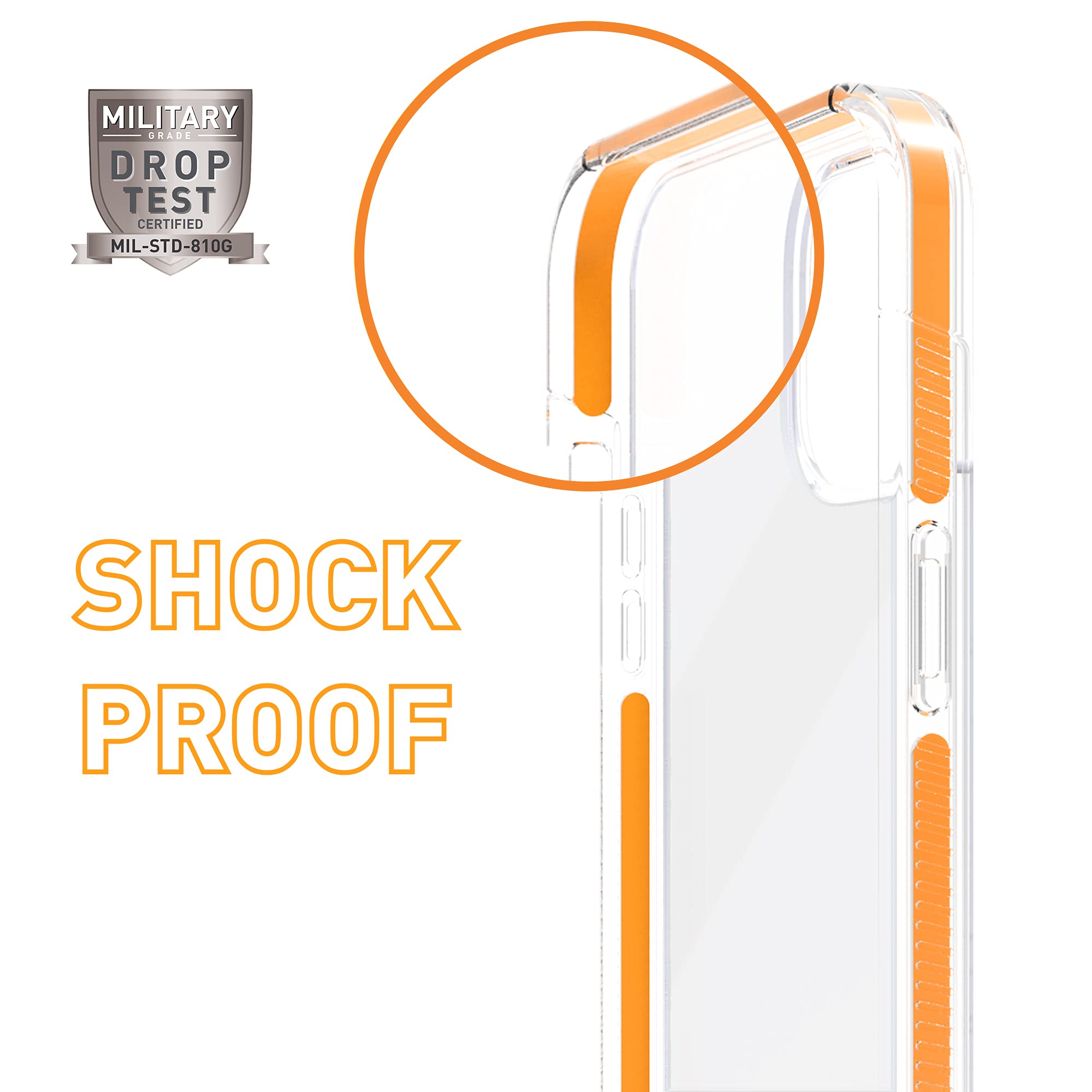 ARMOR Signature Crystal Clear iPhone 12 Pro/12 Case with Orange Tape - Slim Protective Cover for Everyday Use, Work & Travel