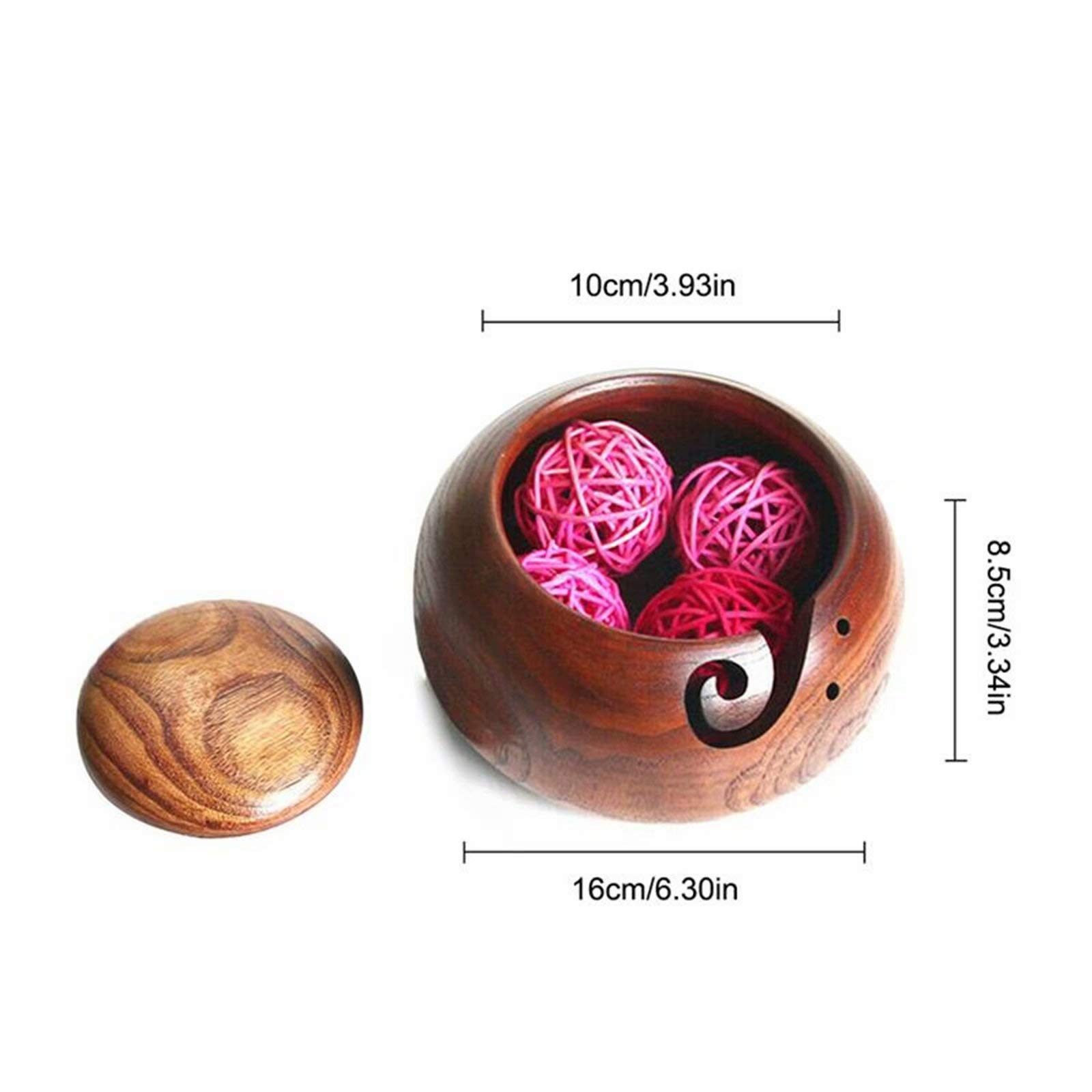Handmade Wooden Yarn Bowl with Lid - 6