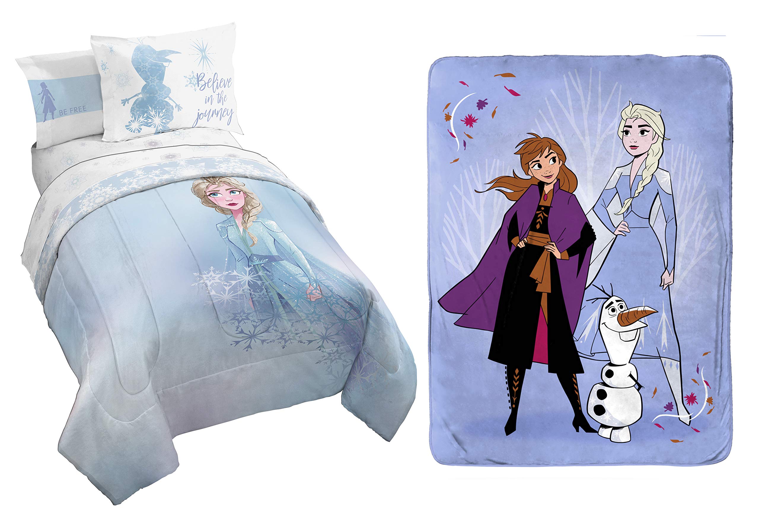 Jay Franco Disney Frozen 2 Elsa Color Block 8-Piece Queen Bedding Set - Comforter, Sheets, Pillowcases & Blanket | Official Licensed Frozen Merchandise | Perfect for Kids' Rooms, Themed Bedrooms & Disney Fans