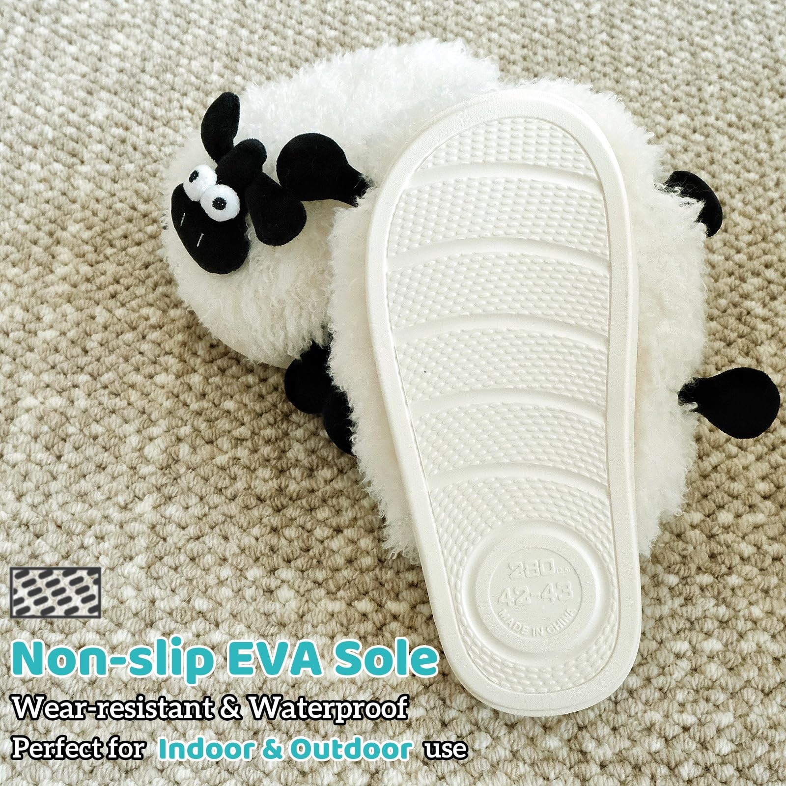 Cozy Sheep Fuzzy Slippers for Women & Men - Plush Warm Lining with Memory Foam - Indoor/Outdoor House Slippers - Perfect for Winter Comfort, Lounge Wear & Gift Giving
