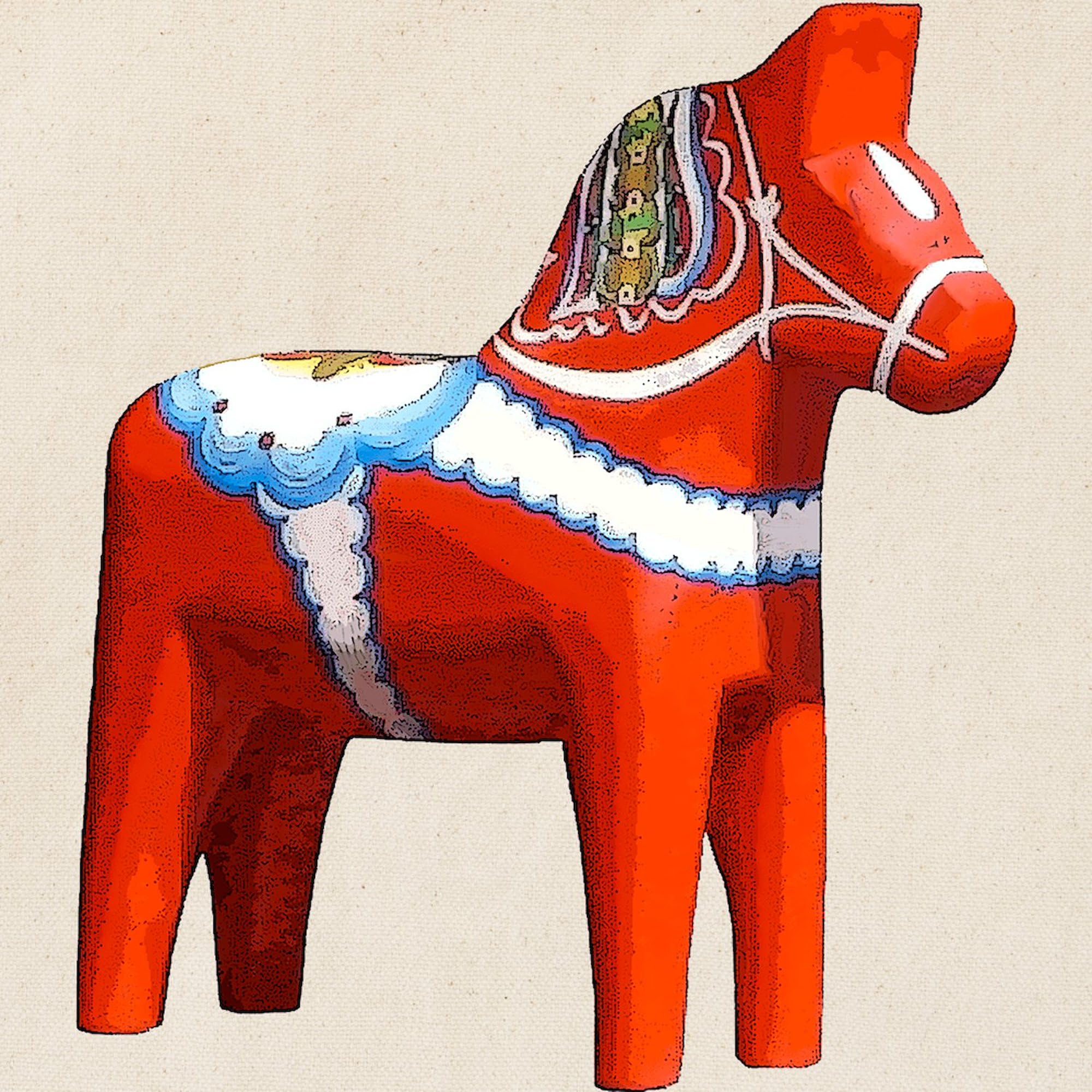 Dala Horse Tote Bag - Natural Canvas Reusable Shopping Bag for Women & Men - Eco-Friendly Grocery Bag for Market, Beach & Daily Use