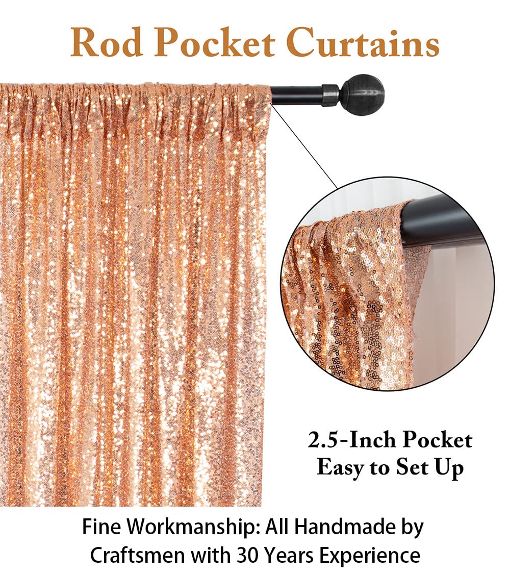 ShinyBeauty 8FTx10FT Rose Gold Sequin Photo Backdrop - Elegant Photo Booth Background for Weddings, Parties & Christmas Celebrations | Glittery Sequence Curtain for Event Decor