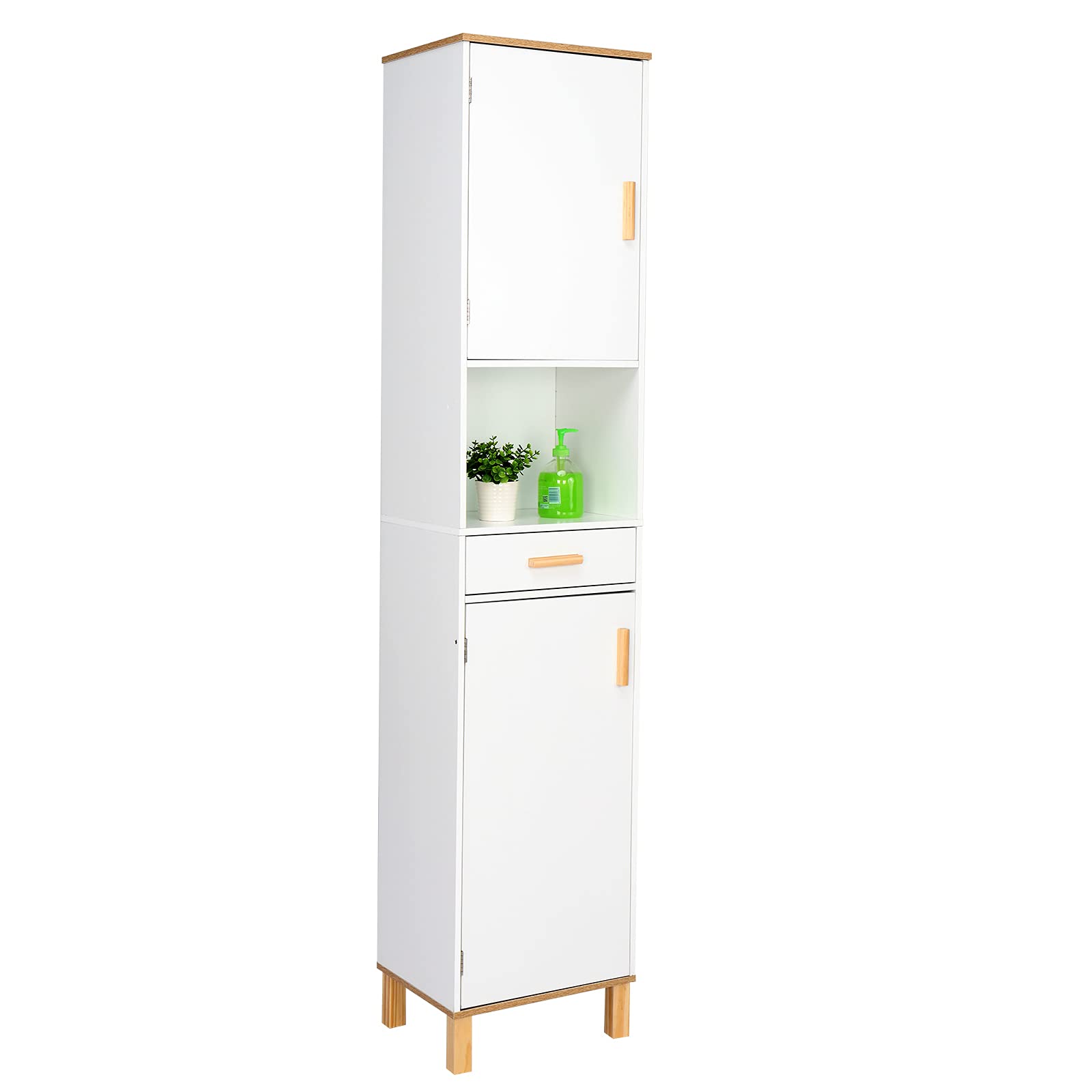 Freestanding Bathroom Storage Cabinet with 2 Doors, 1 Drawer & 5 Adjustable Shelves - White Organizer for Bathroom, Living Room, Bedroom | Space-Saving Home Storage Solution for Towels, Toiletries & Decor