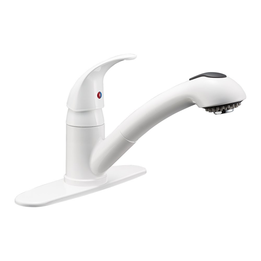 Durable RV Pull-Out Swivel Single Handle Kitchen Sink Faucet - One-Hole White Faucet for RV, Camper & Tiny Homes | Easy Installation & Water-Saving Design | Perfect for Small Spaces & Mobile Living