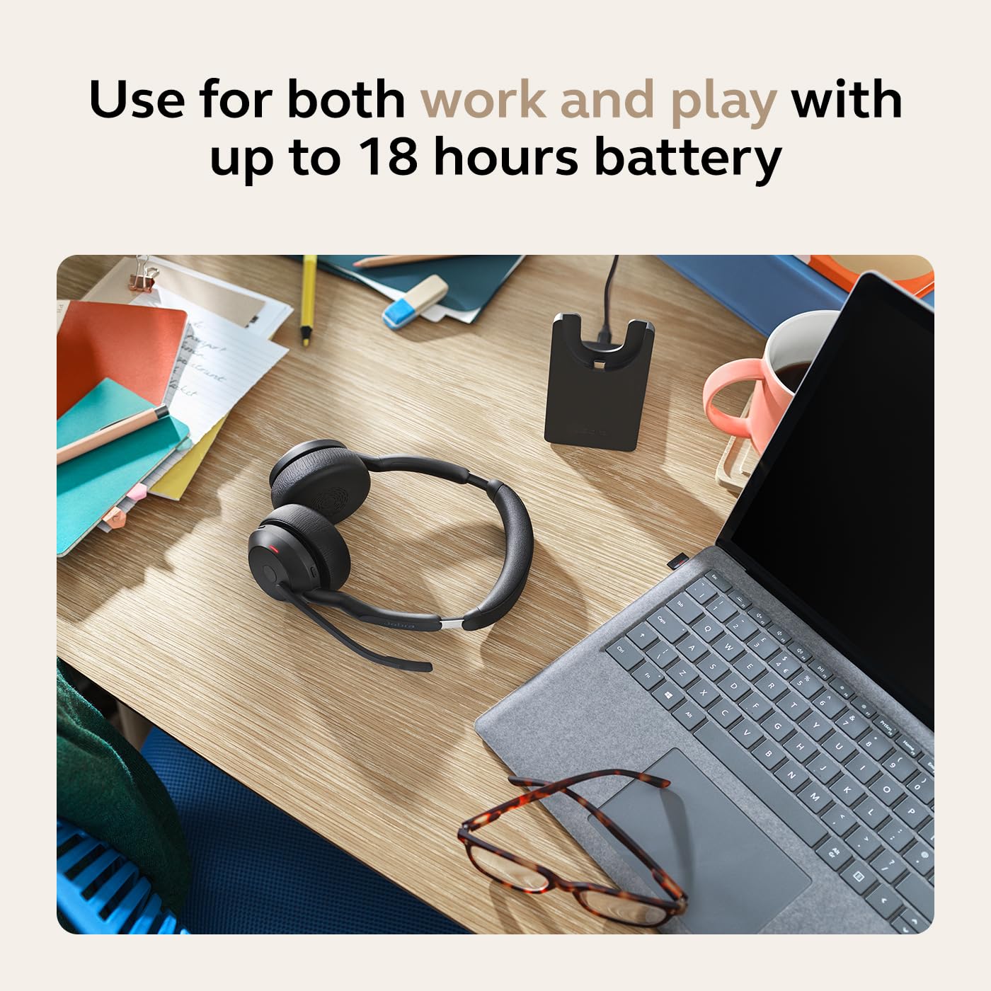 Jabra Evolve2 55 Wireless Stereo Headset with Active Noise Cancellation & AirComfort Technology - UC Certified for Zoom, Google Meet, Microsoft Teams - Perfect for Remote Work, Online Meetings & Home Office (Black)