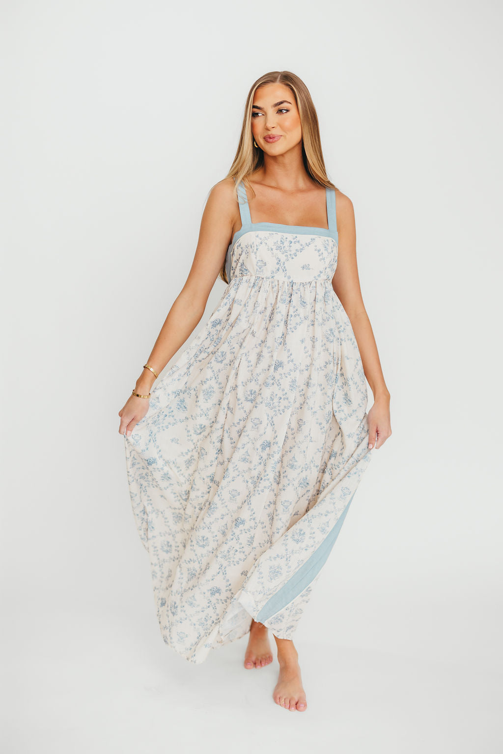 Lillian Toile Maxi Dress in French Blue - Floral Summer Midi Dress for Women, Perfect for Beach Vacations, Garden Parties & Date Nights