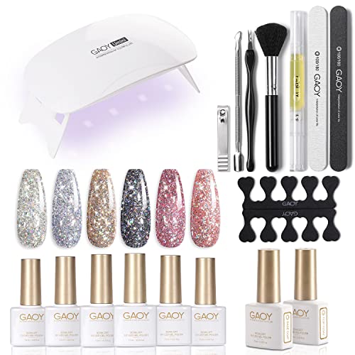 GAOY UV Gel Nail Polish Kit with Light - 12 Sparkle Colors for Home Manicure