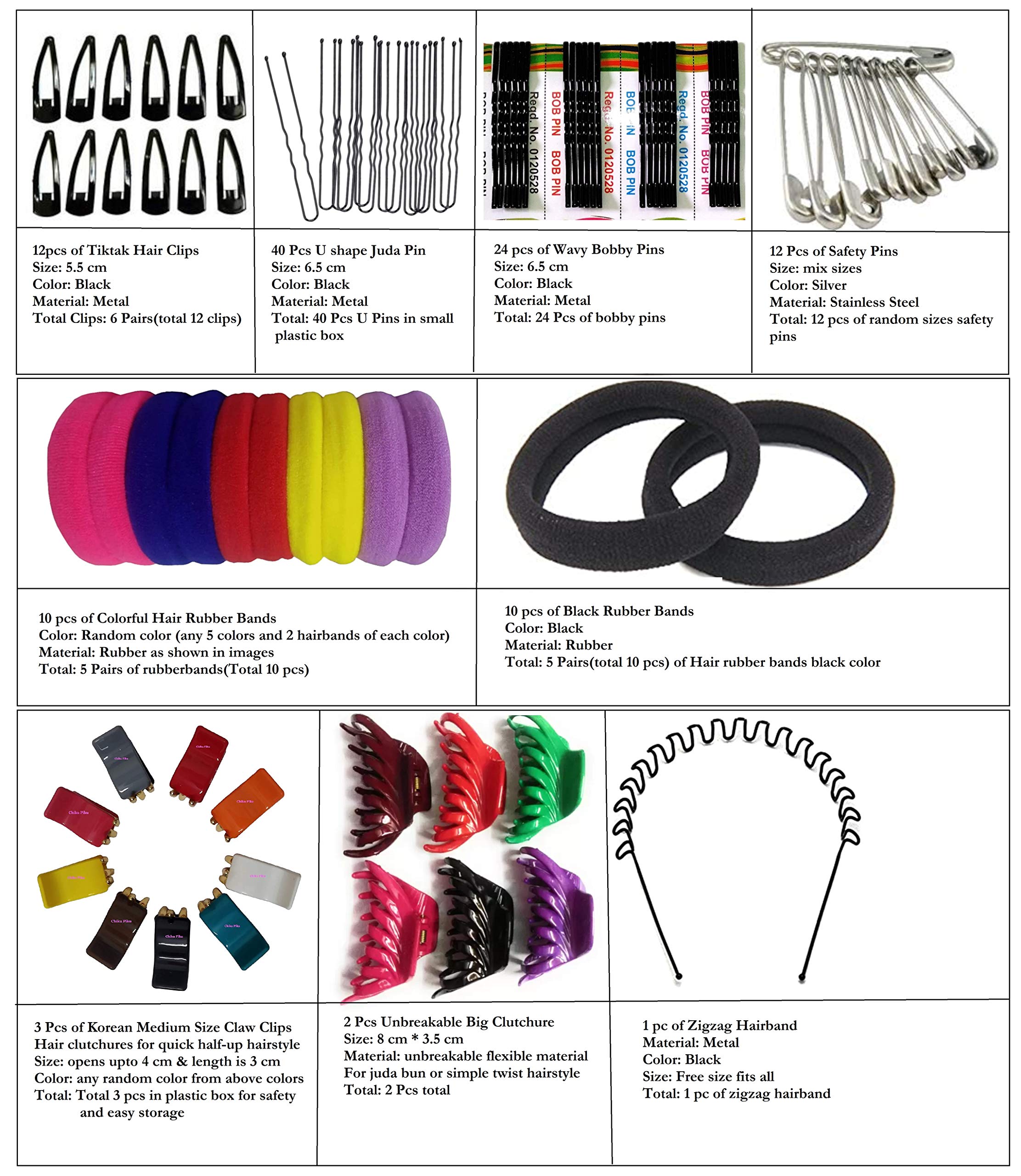 114 Pcs Women's Hair Accessories Kit - Tic Tac Clips, Rubber Bands, Metal Headbands, Bobby Pins, Hair Claws & More (Multicolor) for Daily Styling, Updos & Braids