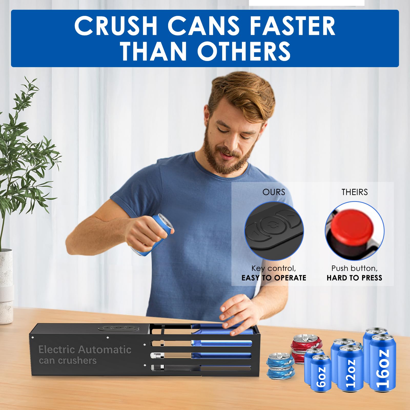 YOTAN Automatic Electric Can Crusher for Recycling - Wall Mounted Aluminum Can Compactor for 8oz, 12oz & 16oz Cans (Soda, Beer, Seltzer) - Perfect for Home, Garage & Recycling Centers